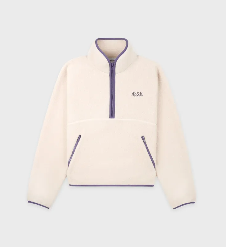 SR Runner Sherpa Quarter Zip - Cream/Dustry Grape sold by Sporty and Rich