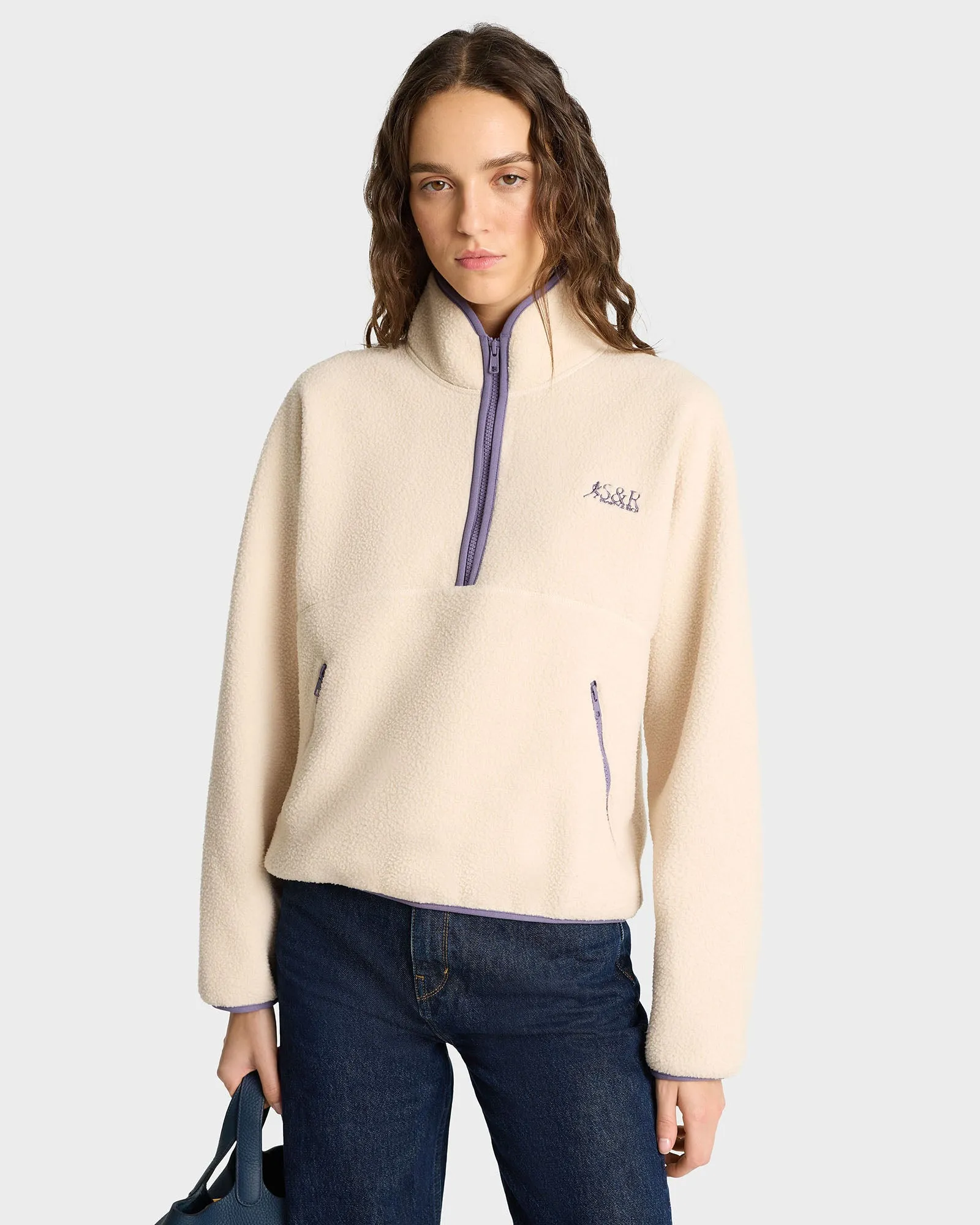 SR Runner Sherpa Quarter Zip - Cream/Dustry Grape sold by Sporty and Rich product image thumbnail 5