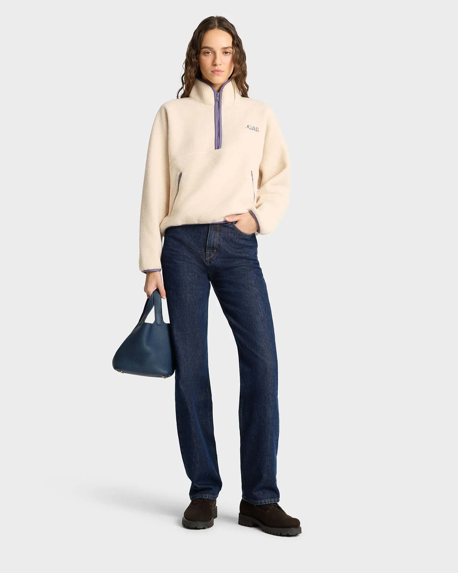 SR Runner Sherpa Quarter Zip - Cream/Dustry Grape sold by Sporty and Rich product image thumbnail 4