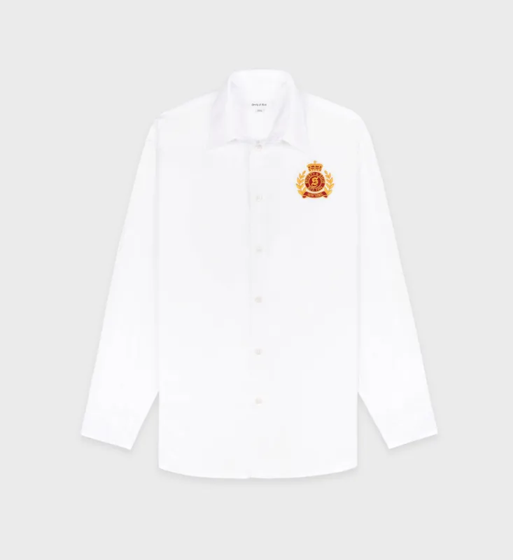 NY Crest Oversized Shirt - White/Gold sold by Sporty and Rich