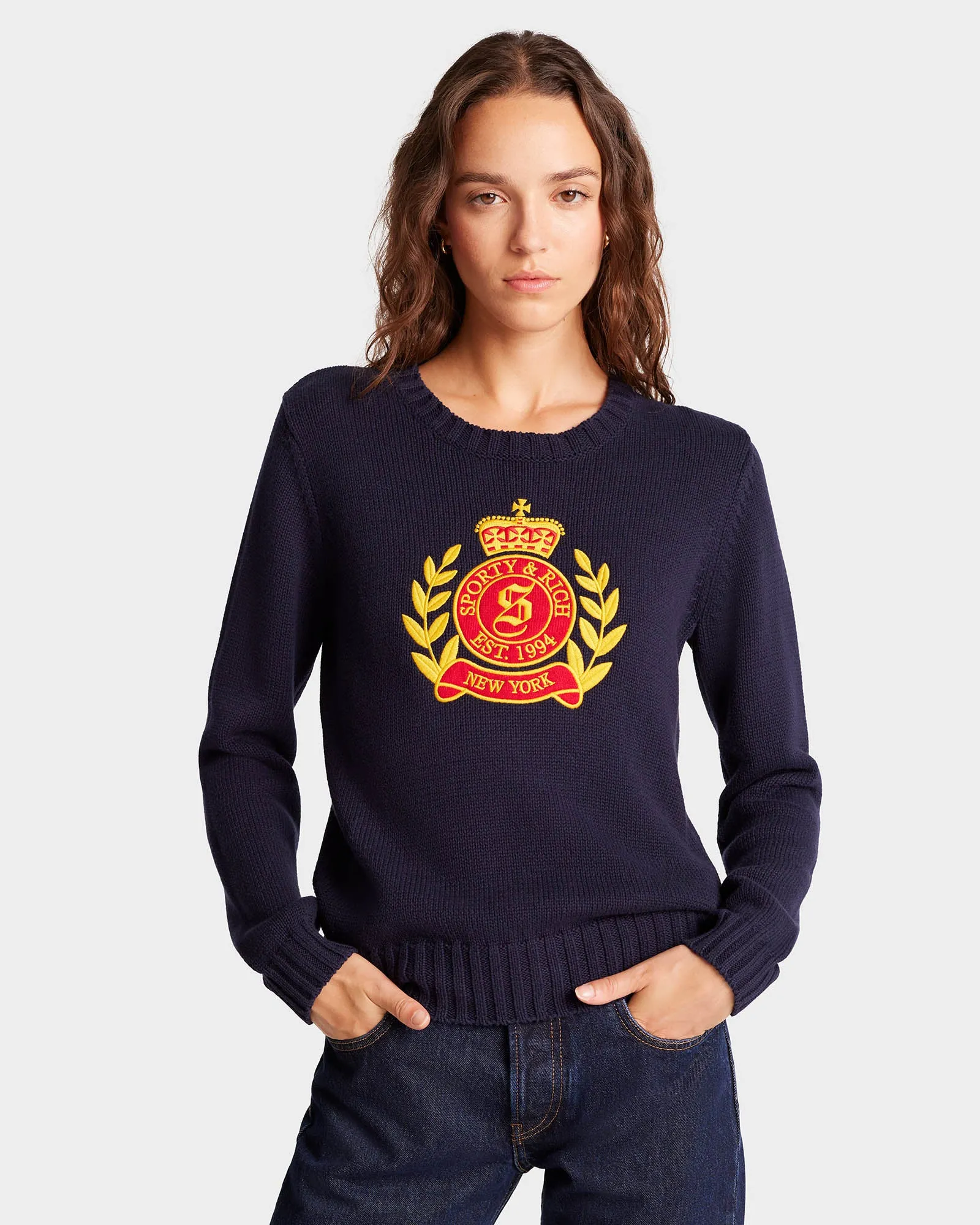 NY Crest Knitted Crewneck - Navy sold by Sporty and Rich product image thumbnail 5
