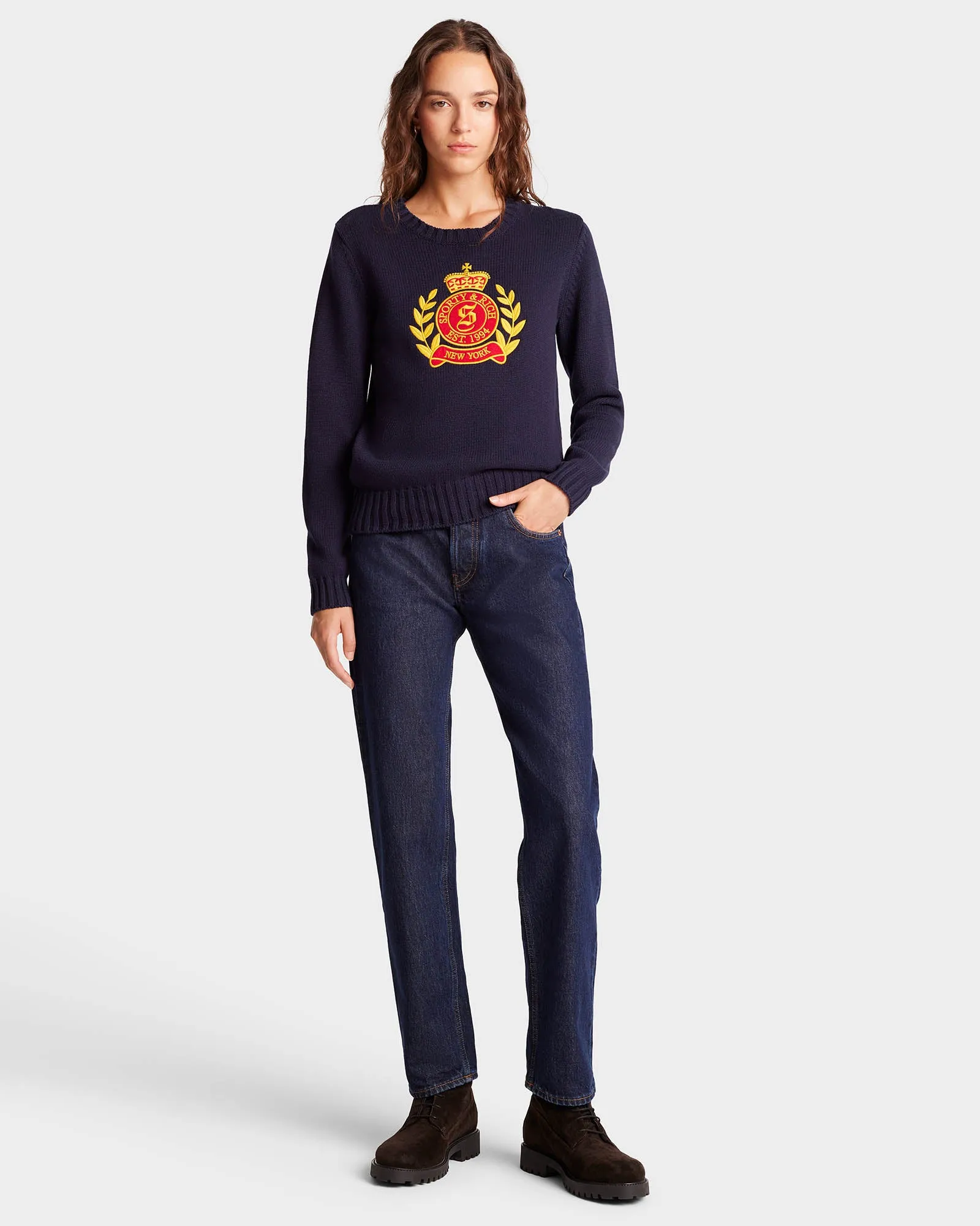 NY Crest Knitted Crewneck - Navy sold by Sporty and Rich product image thumbnail 4