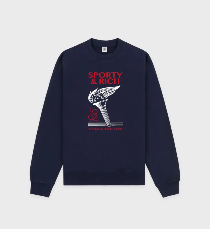 Torch Crewneck - Navy/Sports Red/White sold by Sporty and Rich