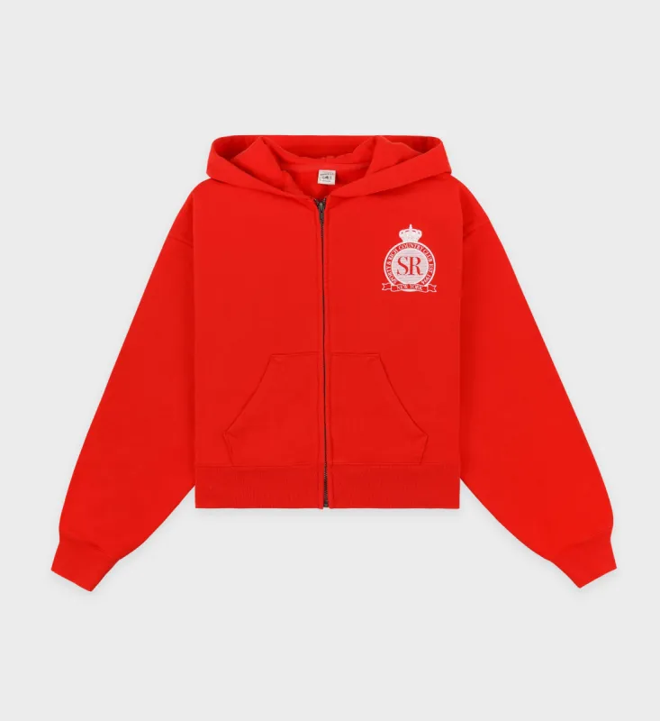 Royal Club Cropped Zip Hoodie - Bright Red/White sold by Sporty and Rich