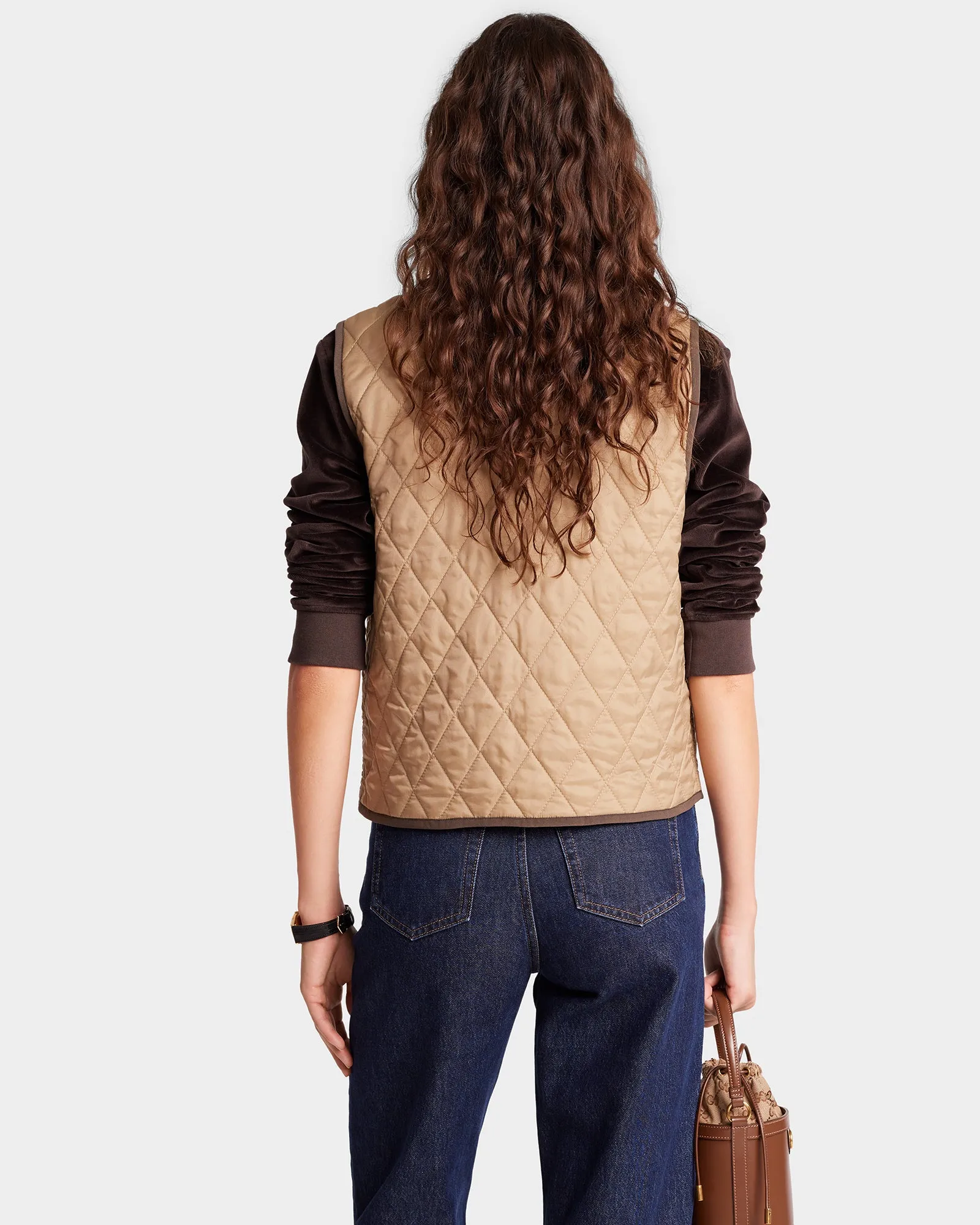 Vendome Quilted Riding Vest - Beige/Chocolate sold by Sporty and Rich product image thumbnail 4