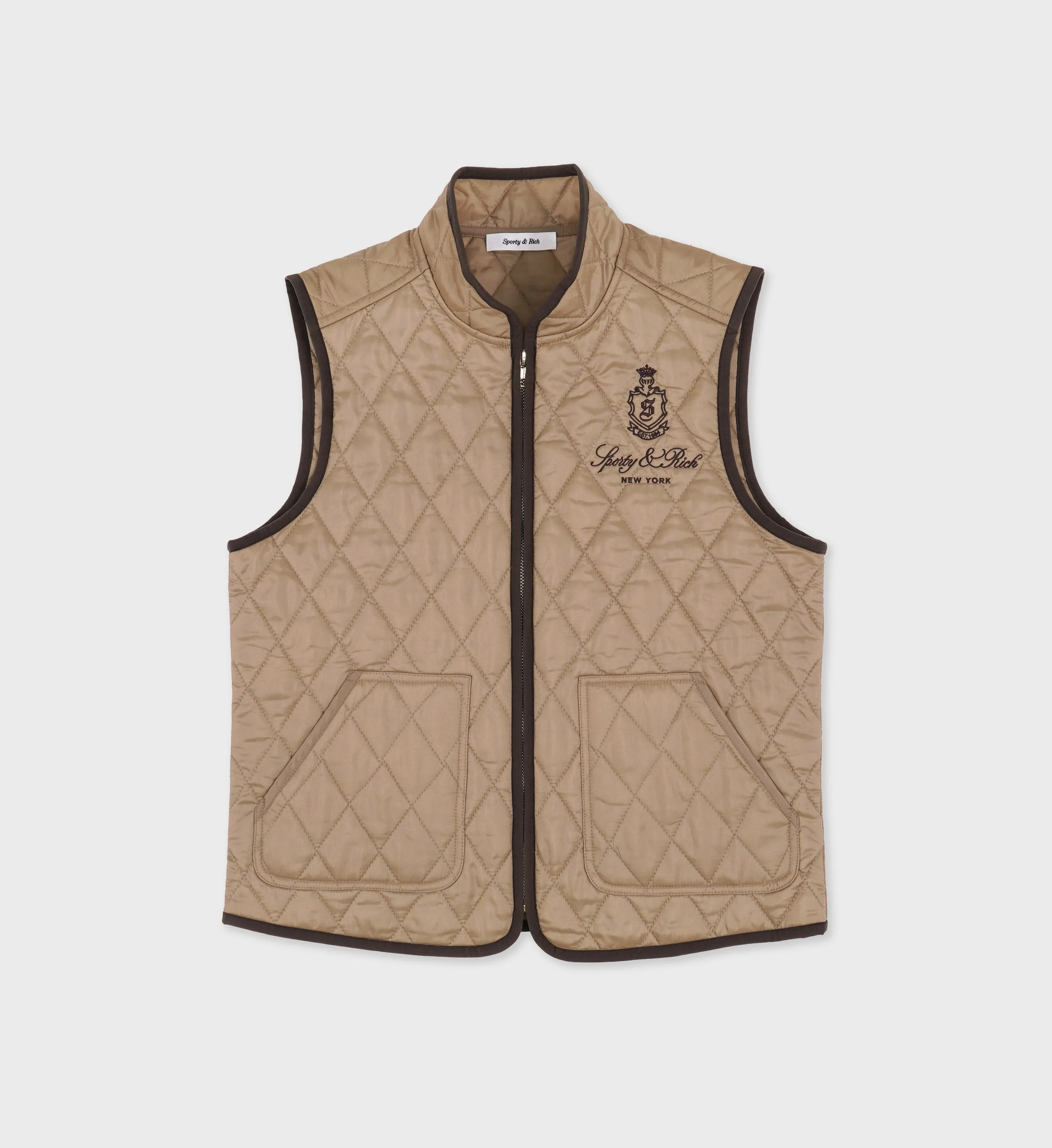 Vendome Quilted Riding Vest - Beige/Chocolate sold by Sporty and Rich