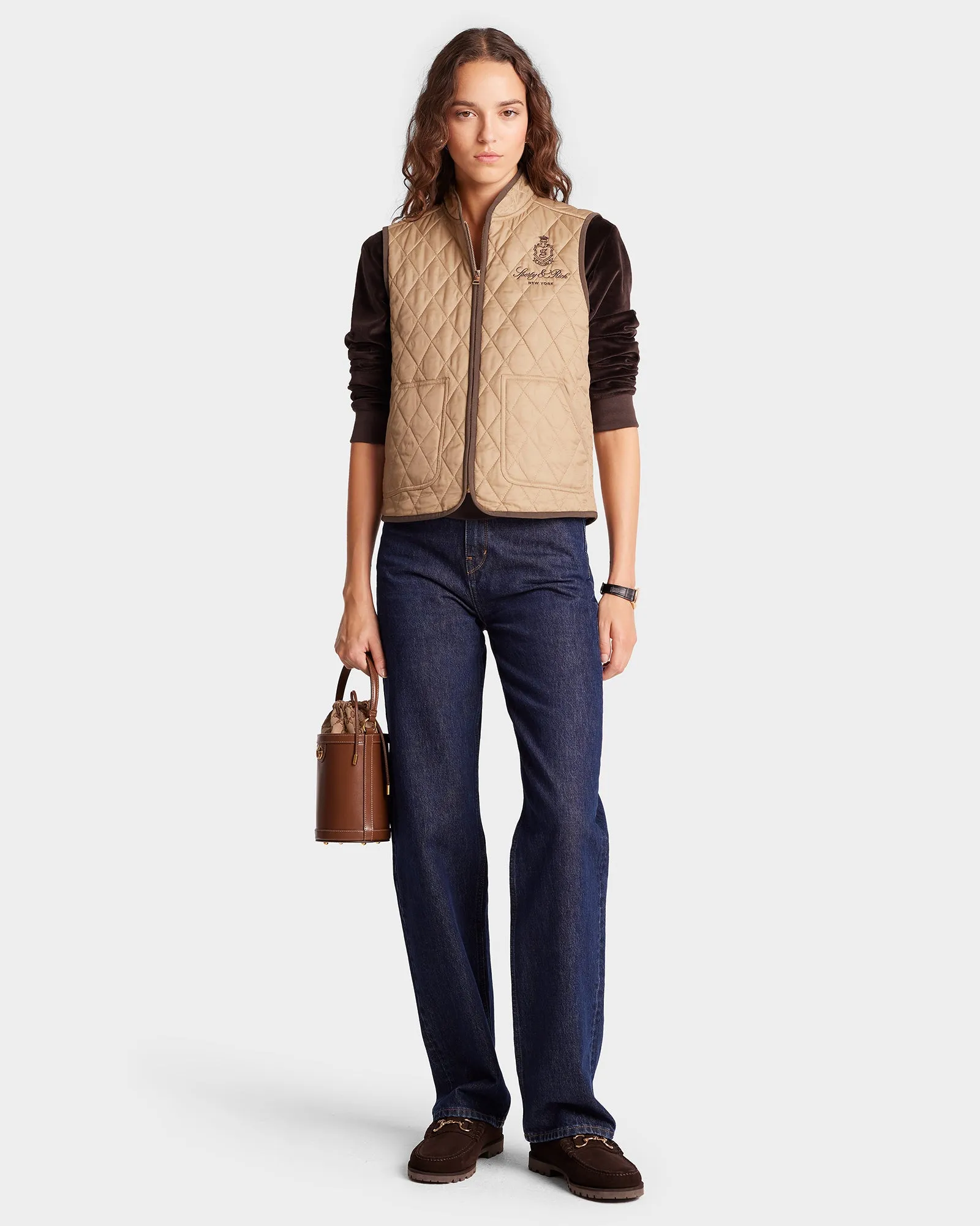 Vendome Quilted Riding Vest - Beige/Chocolate sold by Sporty and Rich product image thumbnail 2
