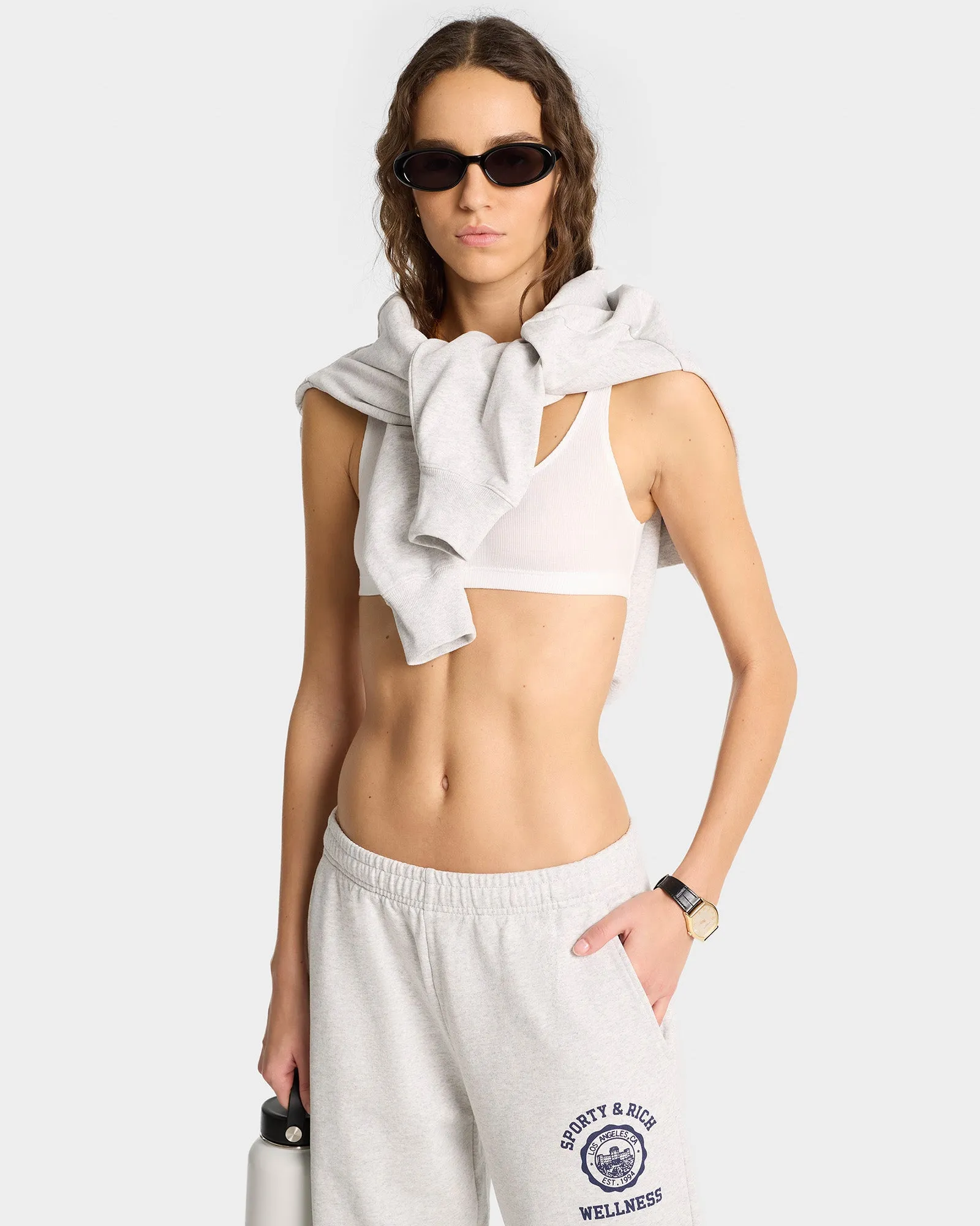 Emblem Straight Leg Sweatpant - Heather Gray/Navy sold by Sporty and Rich product image thumbnail 3