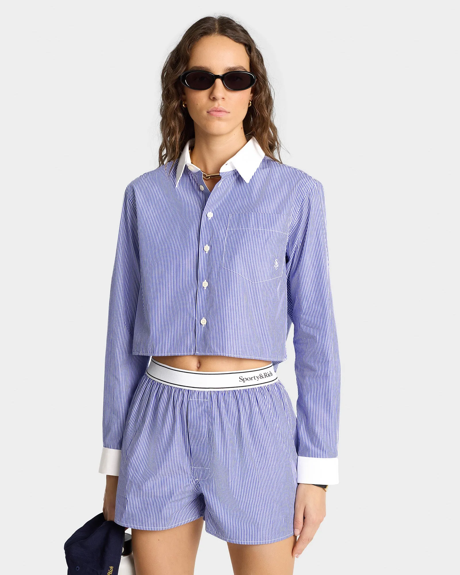 Serif Logo Boxer - White/Blue Stripe sold by Sporty and Rich product image thumbnail 3