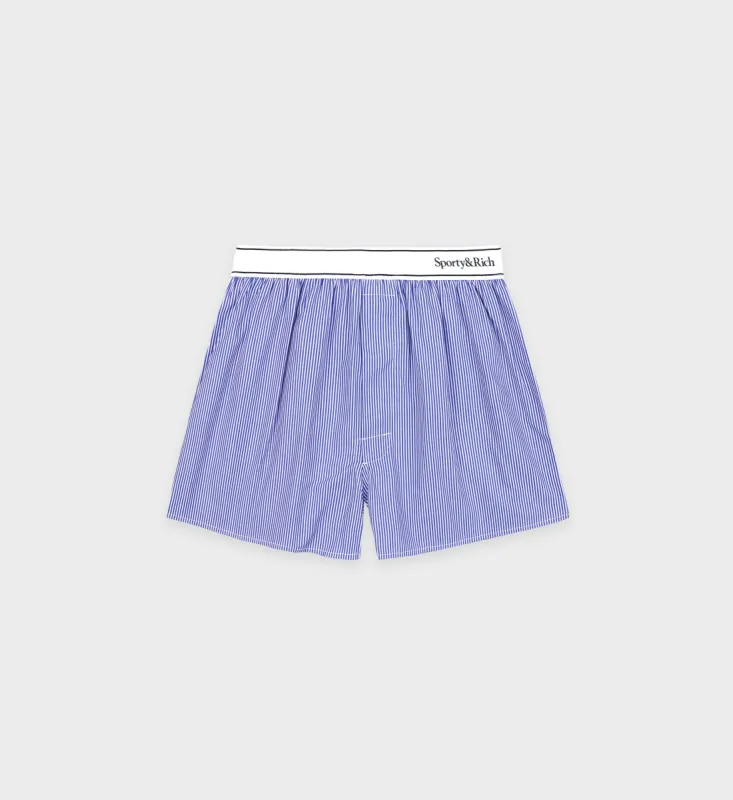 Serif Logo Boxer - White/Blue Stripe sold by Sporty and Rich