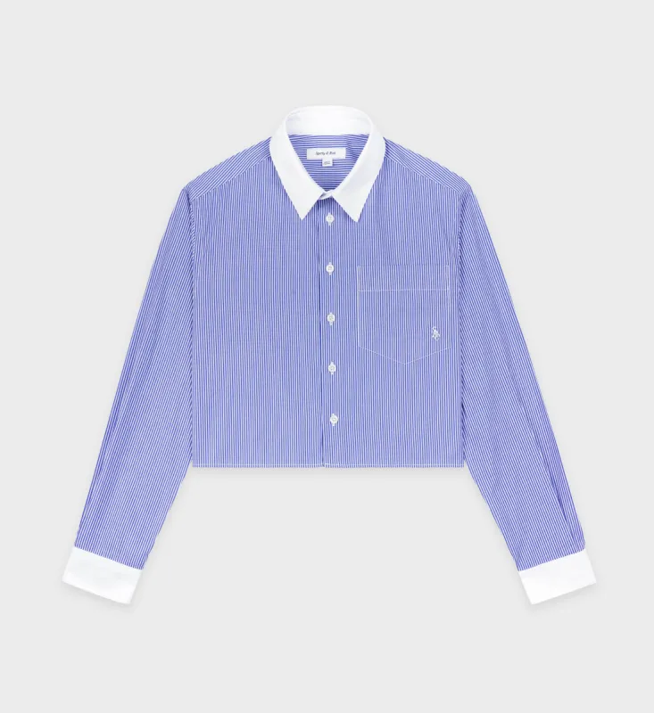 SRC Cropped Shirt - White/Blue Stripe sold by Sporty and Rich
