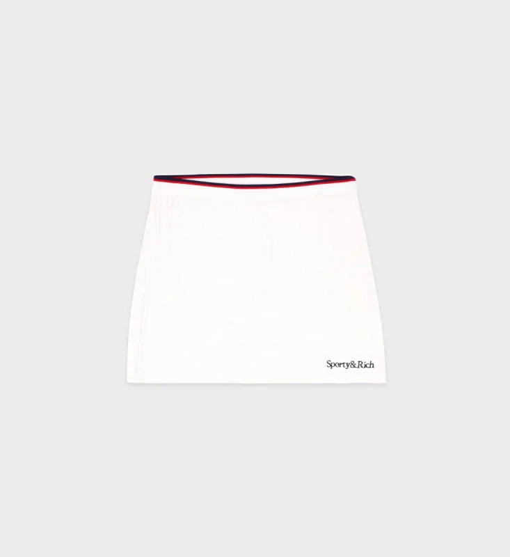 Serif Logo Mini Cable Skirt - Off White/Navy/Red sold by Sporty and Rich