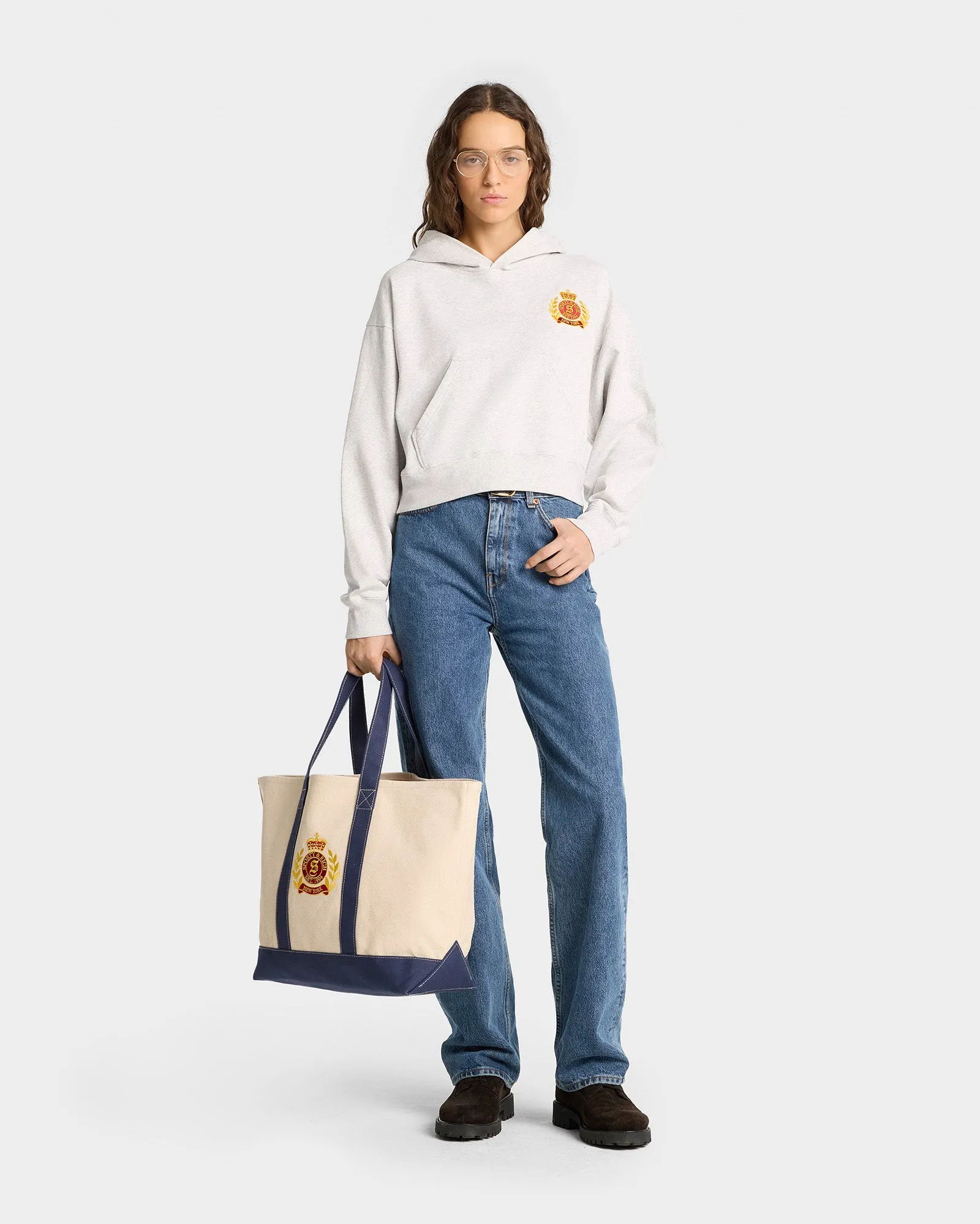 NY Crest Cropped Hoodie - Heather Gray/Gold sold by Sporty and Rich product image thumbnail 4