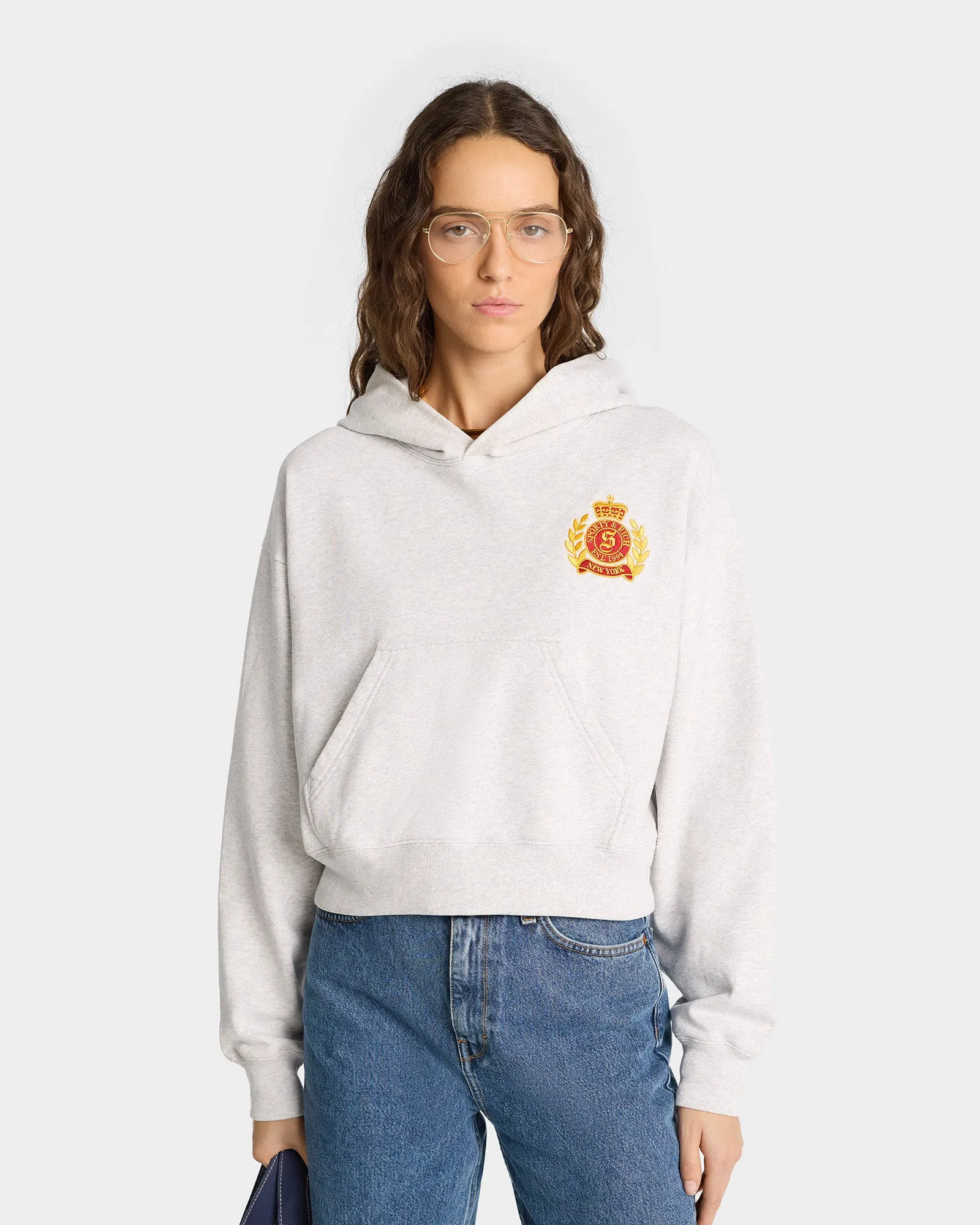 NY Crest Cropped Hoodie - Heather Gray/Gold sold by Sporty and Rich product image thumbnail 5
