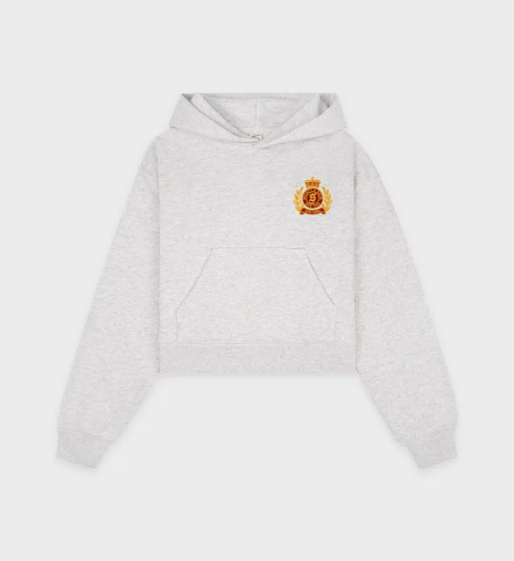 NY Crest Cropped Hoodie - Heather Gray/Gold sold by Sporty and Rich