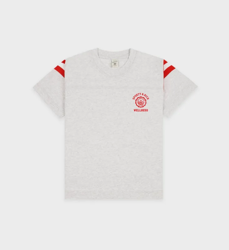 Emblem Rugby Tee - Heather Gray/Sports Red sold by Sporty and Rich