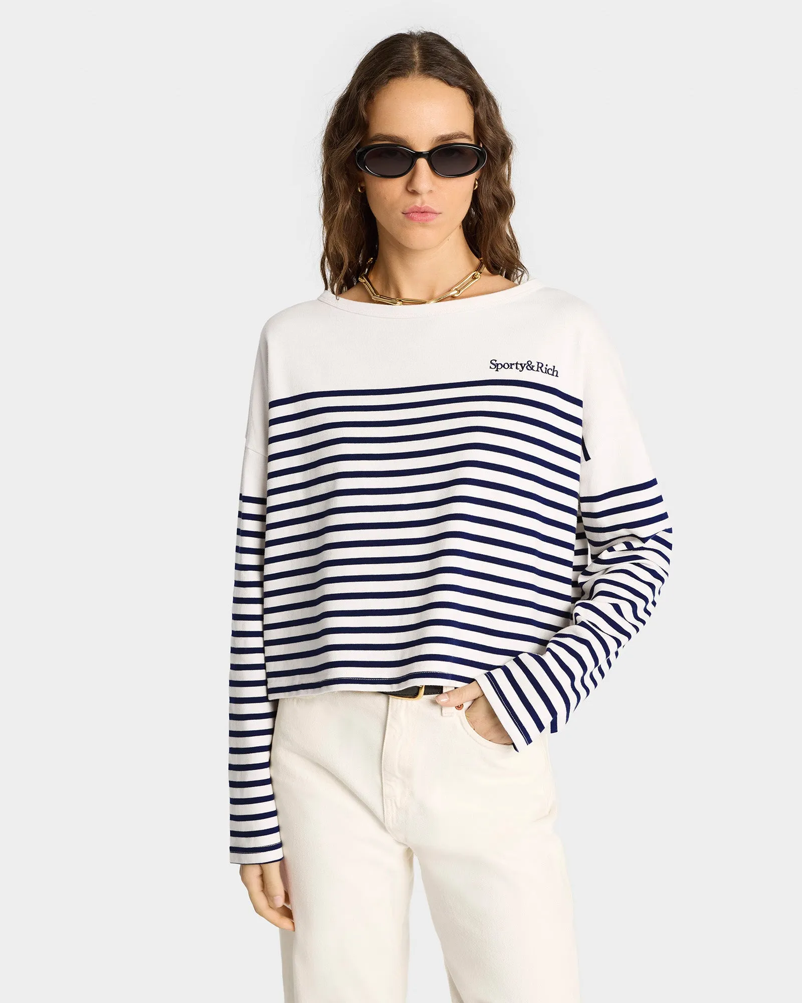 Serif Logo Mariniere Sweater - Off White/Navy Stripe sold by Sporty and Rich product image thumbnail 5