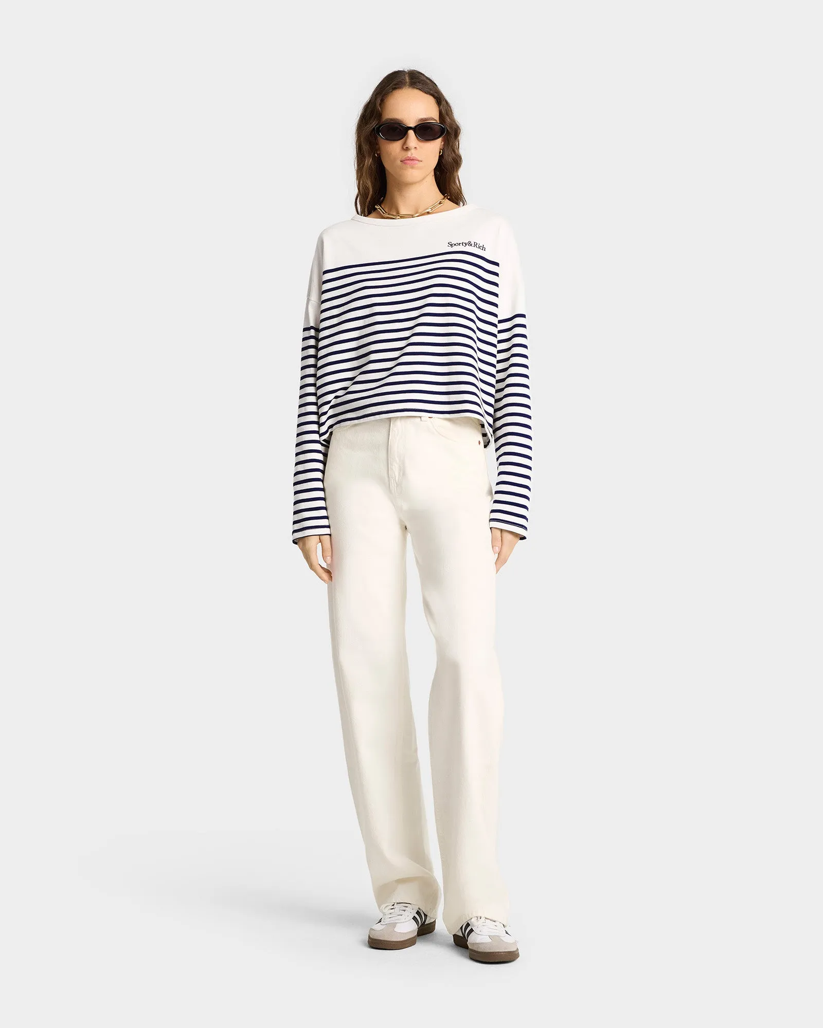 Serif Logo Mariniere Sweater - Off White/Navy Stripe sold by Sporty and Rich product image thumbnail 4