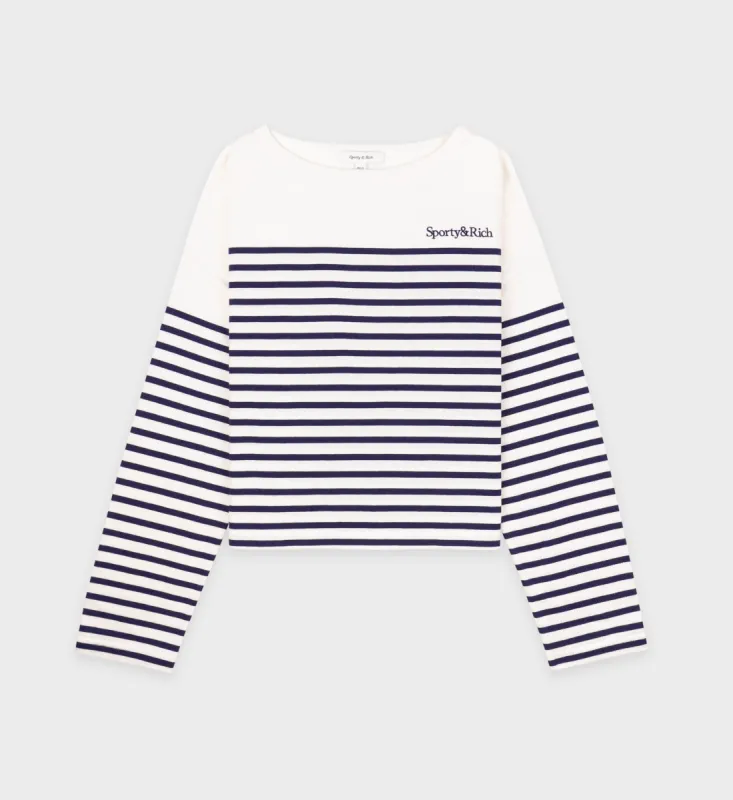Serif Logo Mariniere Sweater - Off White/Navy Stripe sold by Sporty and Rich