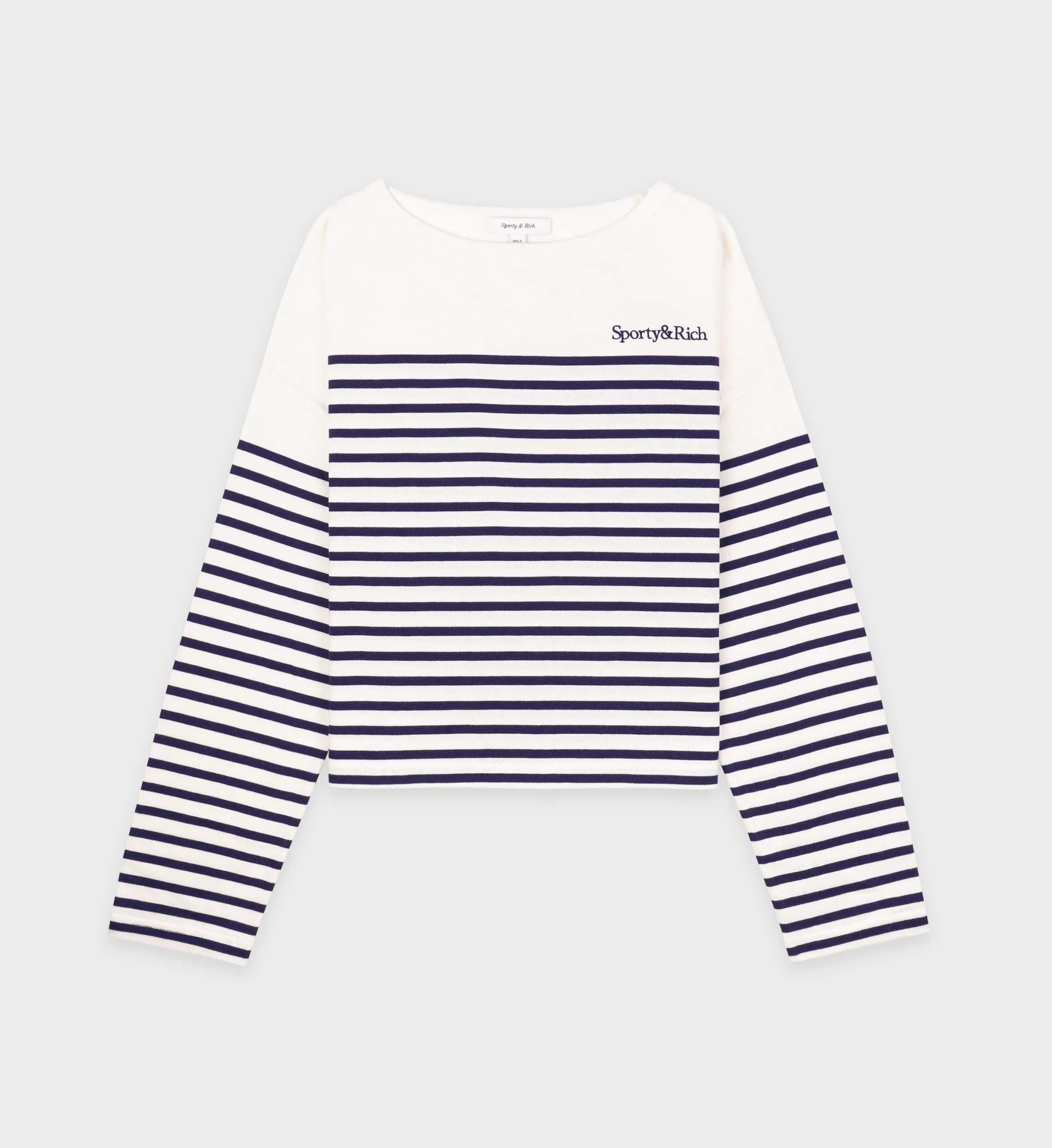 Serif Logo Mariniere Sweater - Off White/Navy Stripe sold by Sporty and Rich