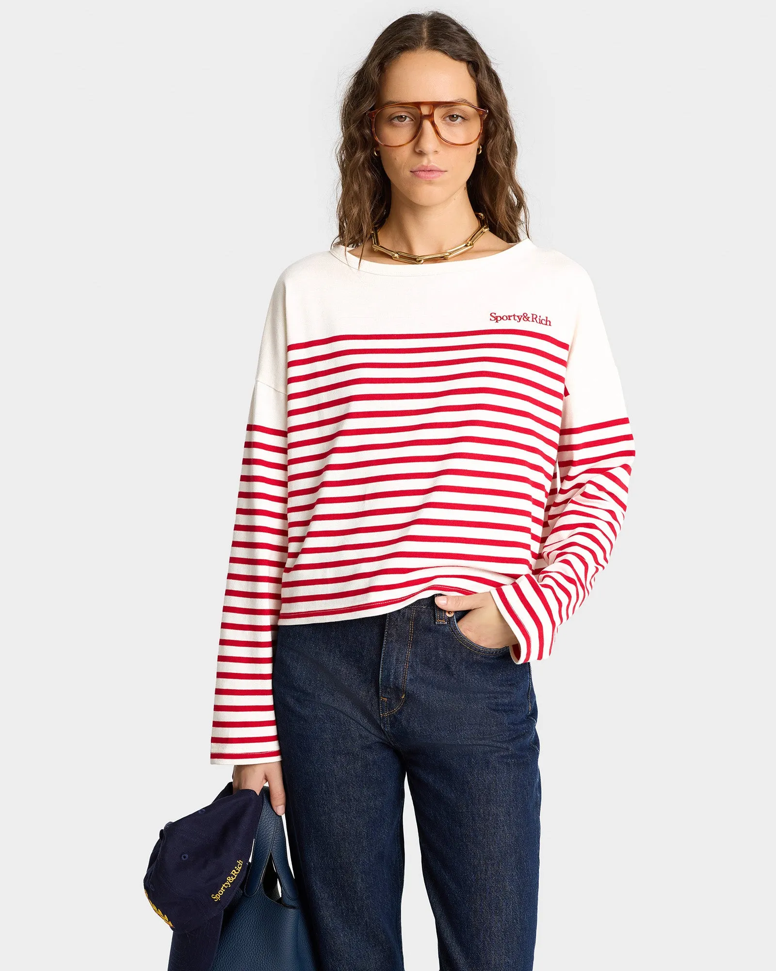 Serif Logo Mariniere Sweater - Off White/Red Stripe sold by Sporty and Rich product image thumbnail 4