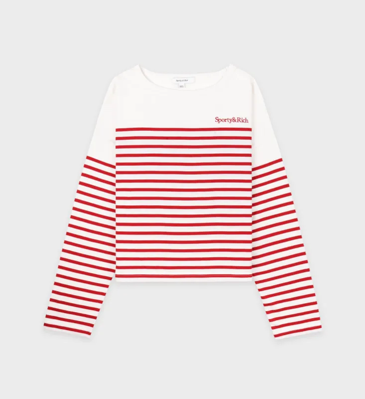 Serif Logo Mariniere Sweater - Off White/Red Stripe sold by Sporty and Rich