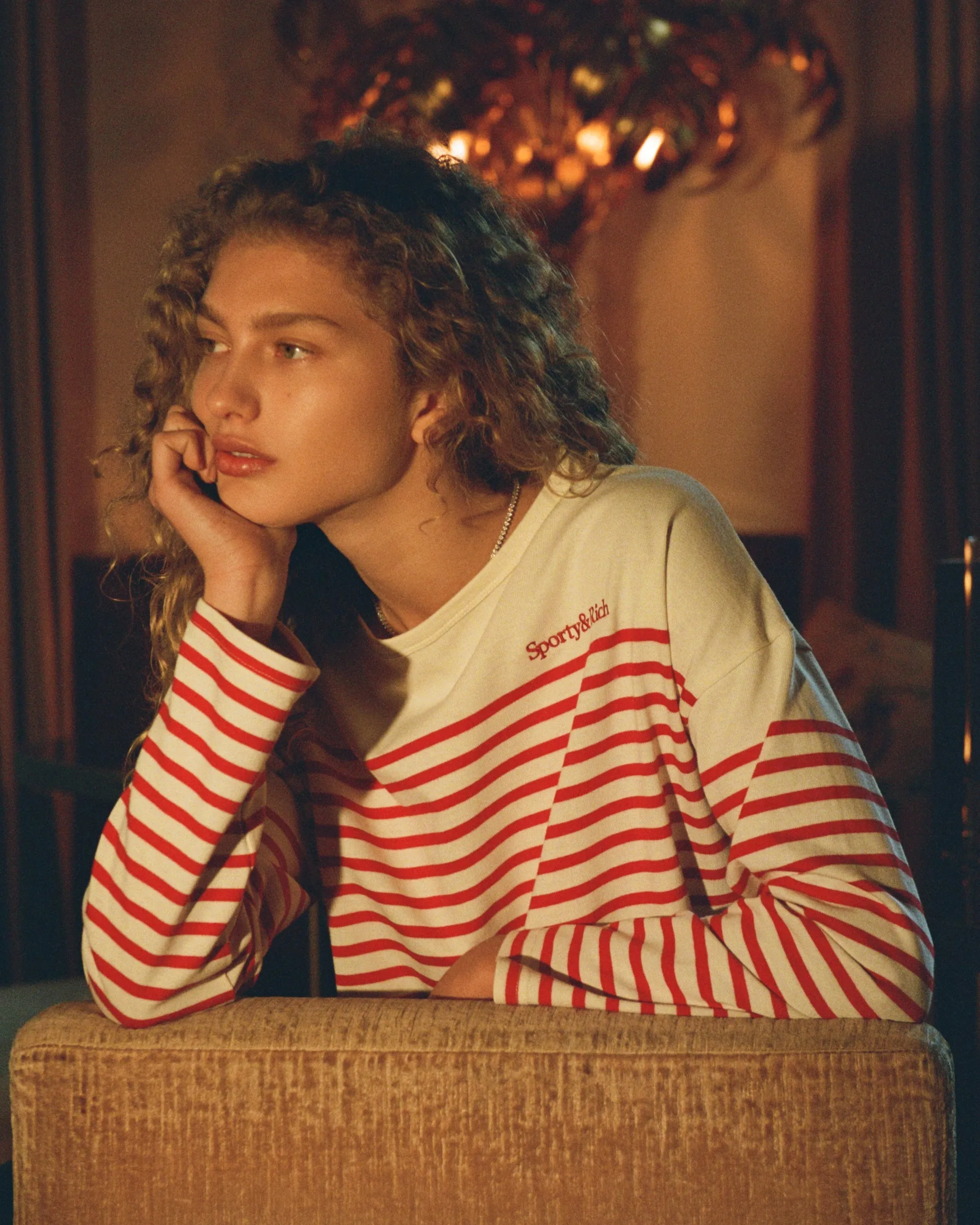 Serif Logo Mariniere Sweater - Off White/Red Stripe sold by Sporty and Rich product image thumbnail 2