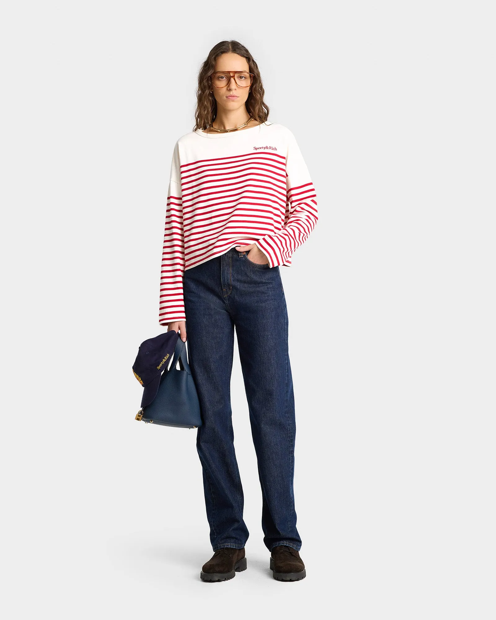 Serif Logo Mariniere Sweater - Off White/Red Stripe sold by Sporty and Rich product image thumbnail 3