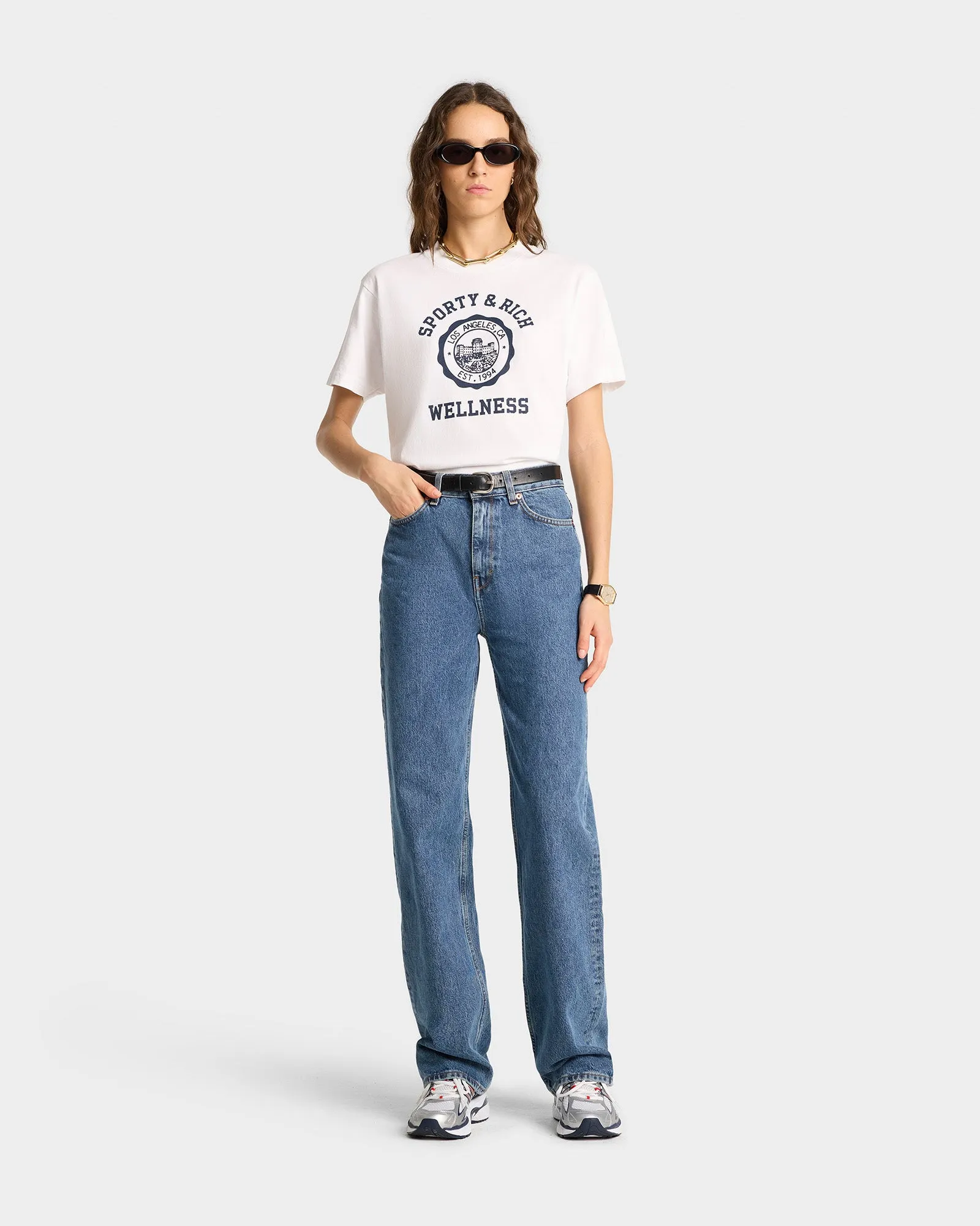 Emblem T-Shirt - White/Navy sold by Sporty and Rich product image thumbnail 2