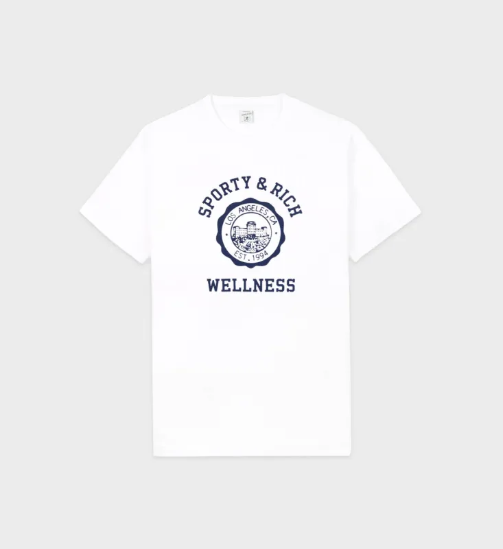 Emblem T-Shirt - White/Navy sold by Sporty and Rich