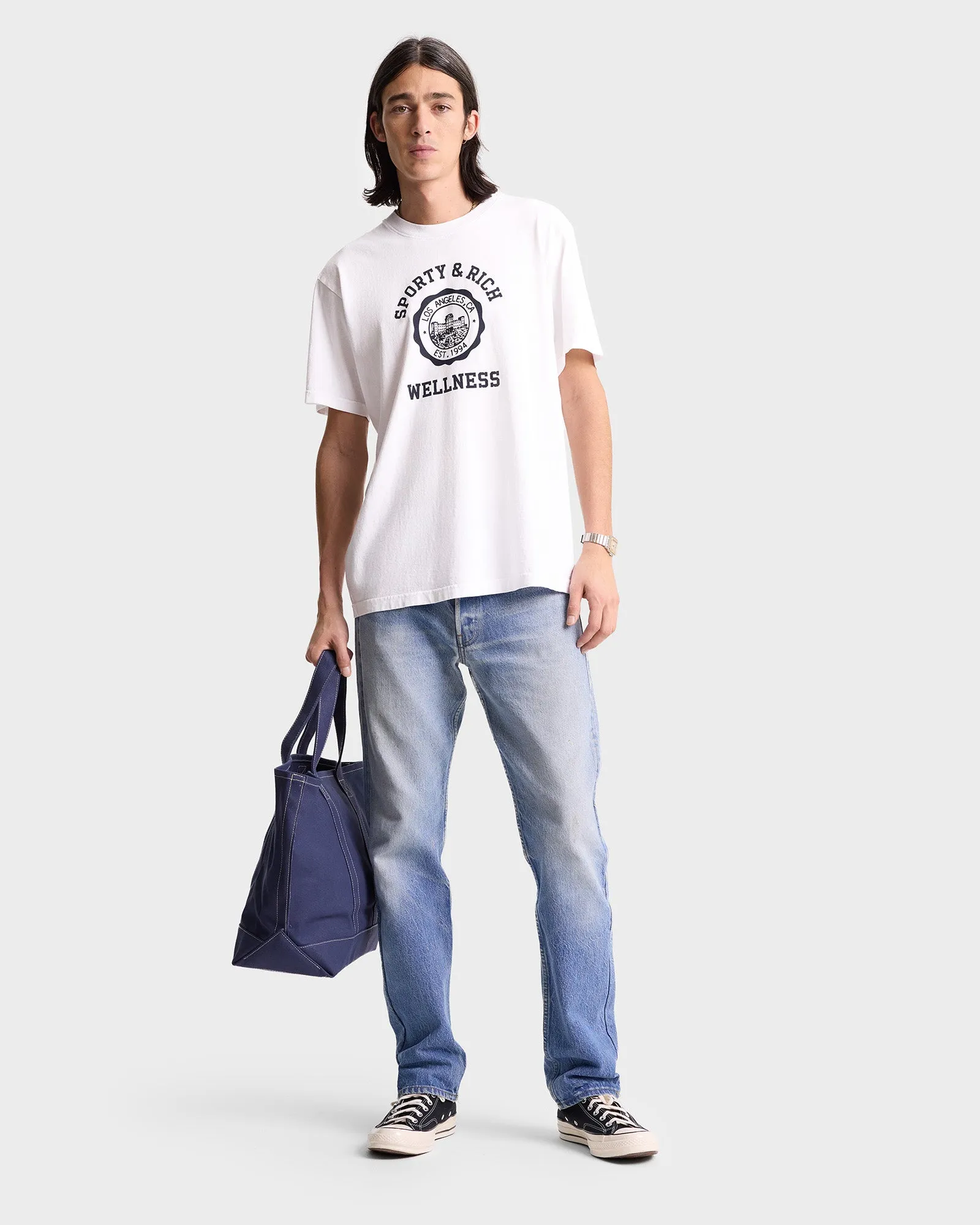 Emblem T-Shirt - White/Navy sold by Sporty and Rich product image thumbnail 5