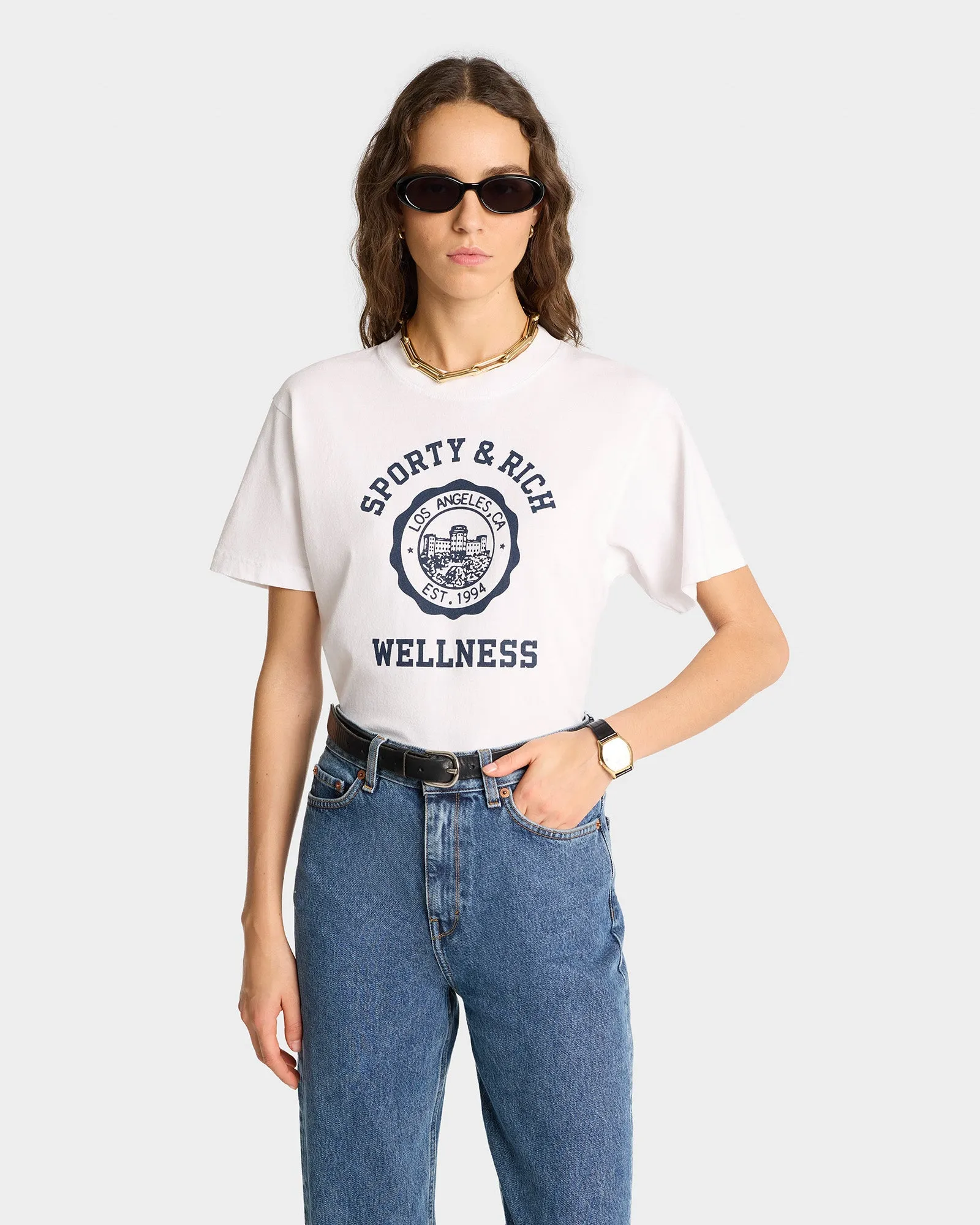 Emblem T-Shirt - White/Navy sold by Sporty and Rich product image thumbnail 3