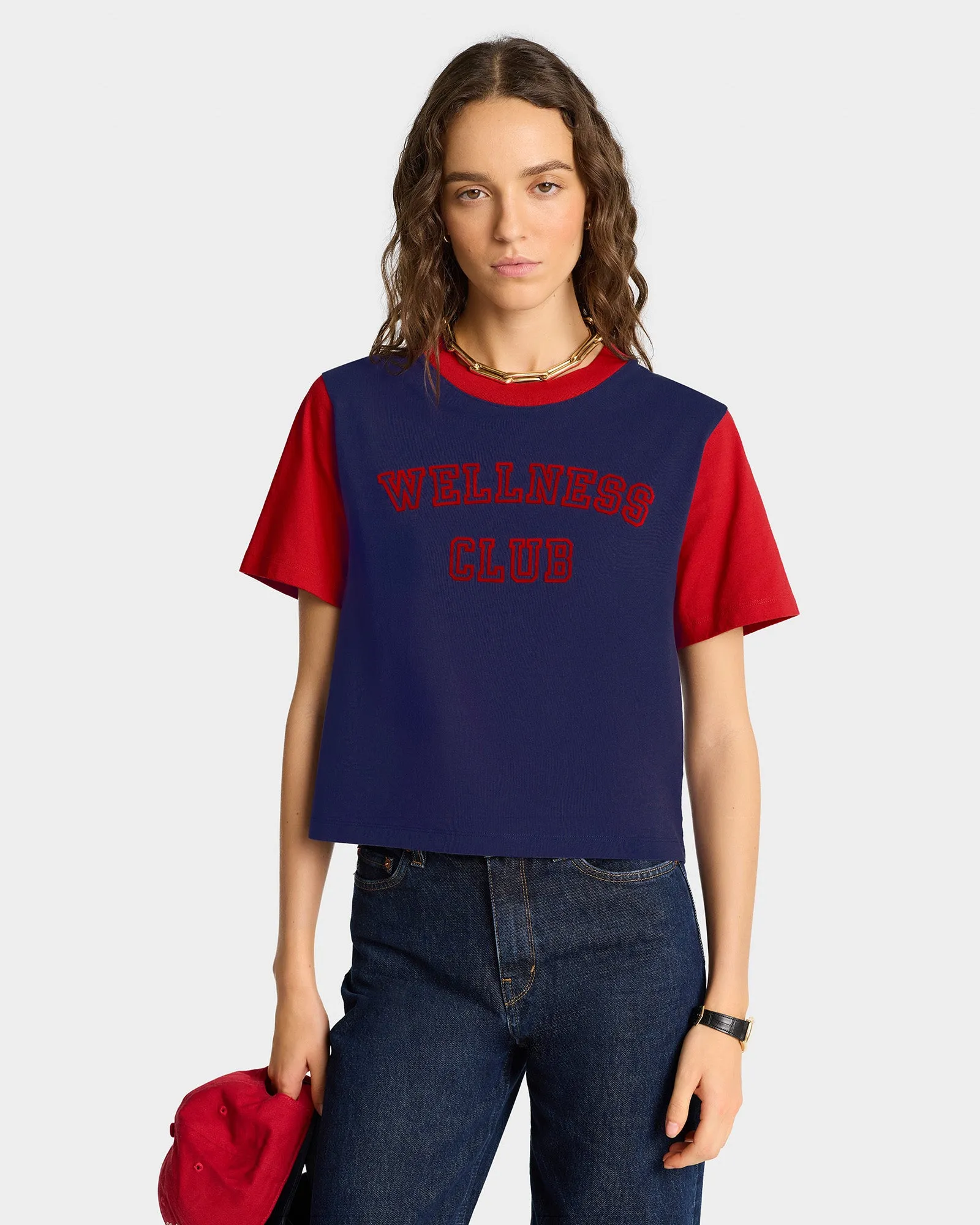 Wellness Club Color Block Cropped Tee - Navy/Ruby sold by Sporty and Rich product image thumbnail 3