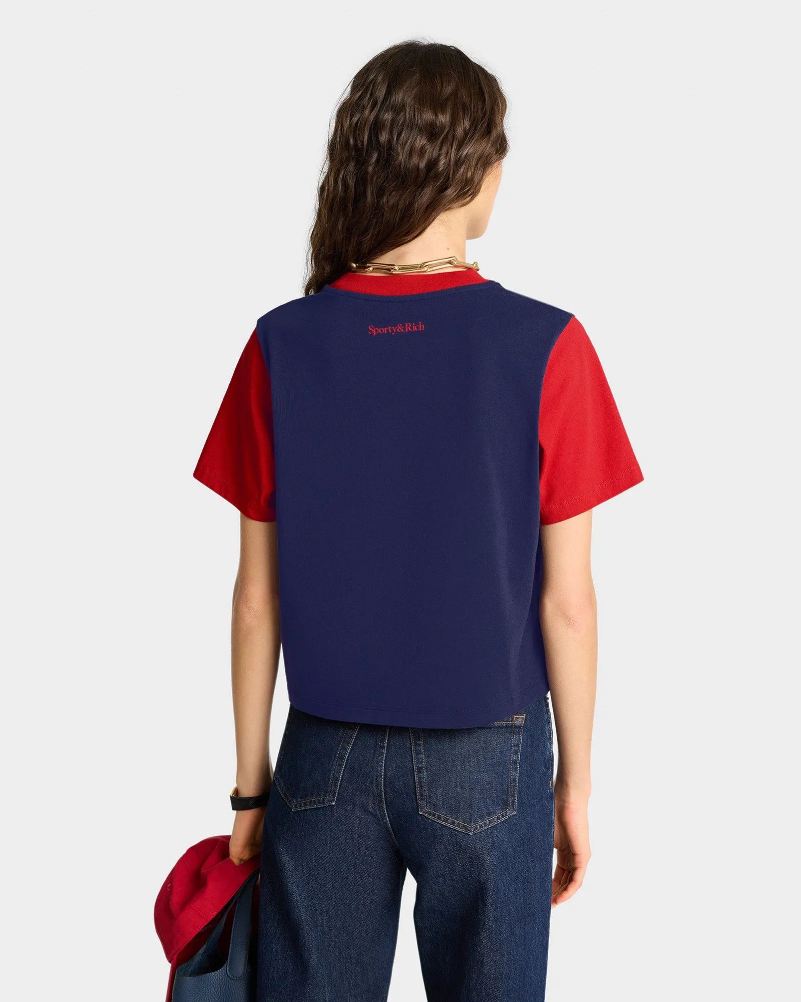 Wellness Club Color Block Cropped Tee - Navy/Ruby sold by Sporty and Rich product image thumbnail 5