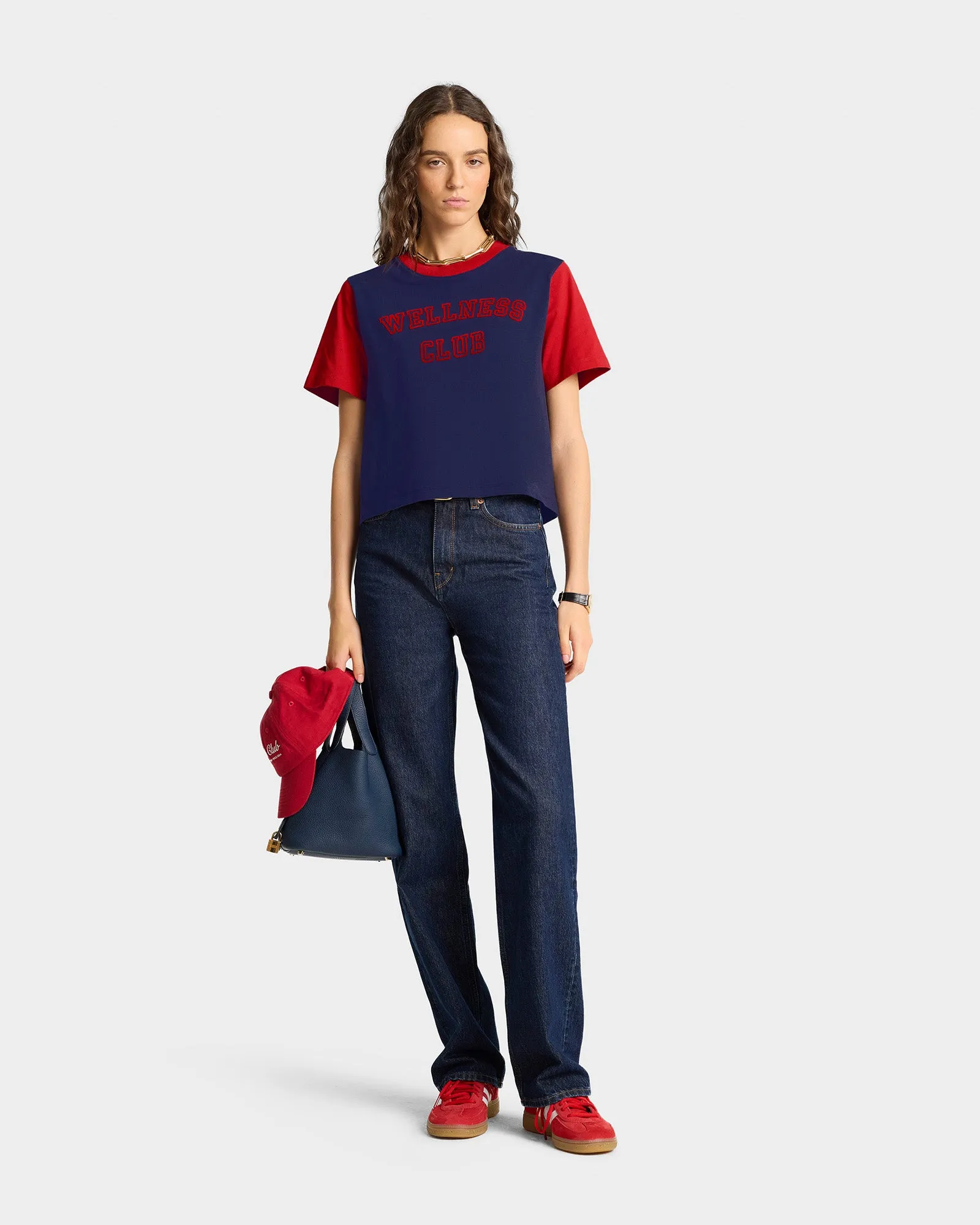Wellness Club Color Block Cropped Tee - Navy/Ruby sold by Sporty and Rich product image thumbnail 2