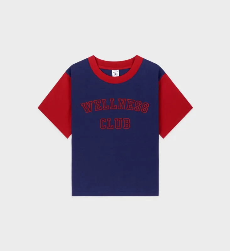 Wellness Club Color Block Cropped Tee - Navy/Ruby sold by Sporty and Rich