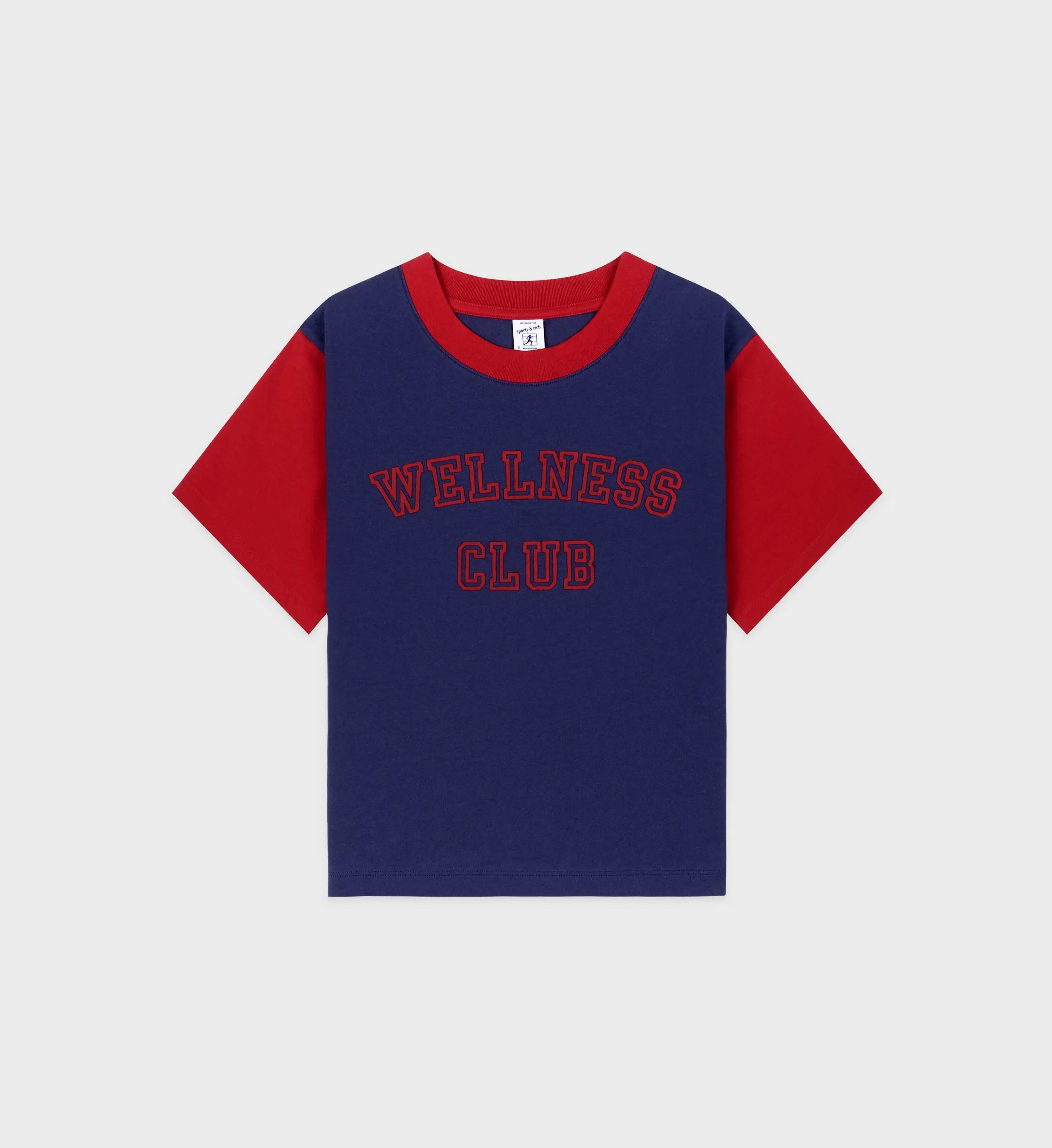 Wellness Club Color Block Cropped Tee - Navy/Ruby sold by Sporty and Rich