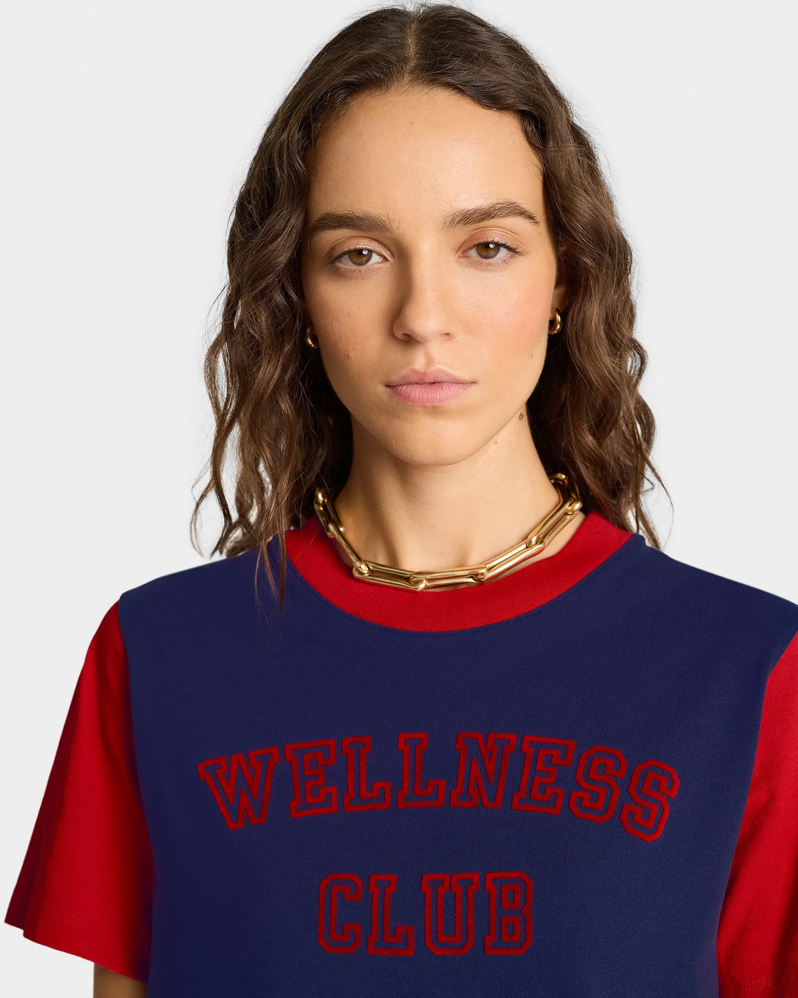 Wellness Club Color Block Cropped Tee - Navy/Ruby sold by Sporty and Rich product image thumbnail 4