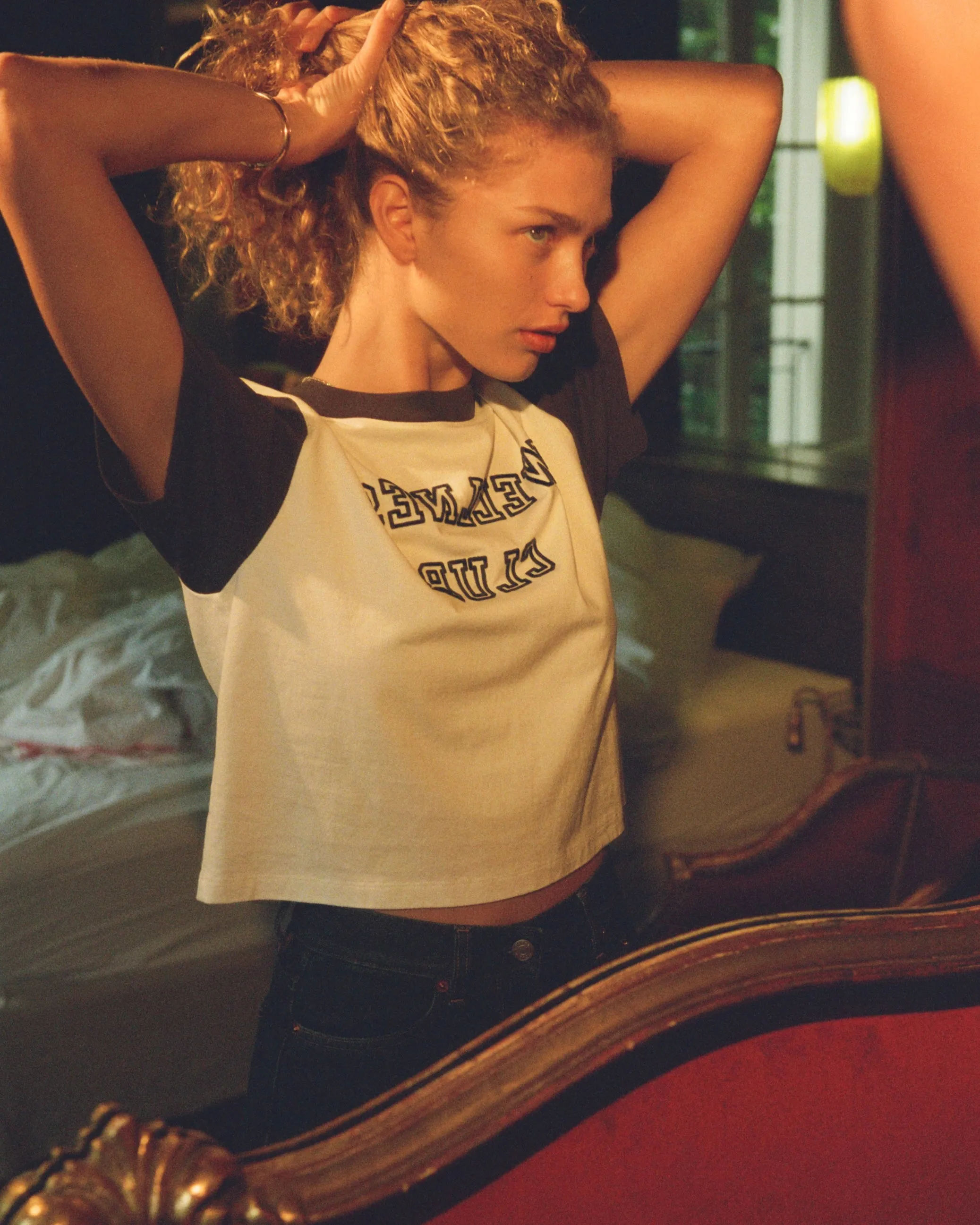 Wellness Club Color Block Cropped Tee - White/Navy sold by Sporty and Rich product image thumbnail 3