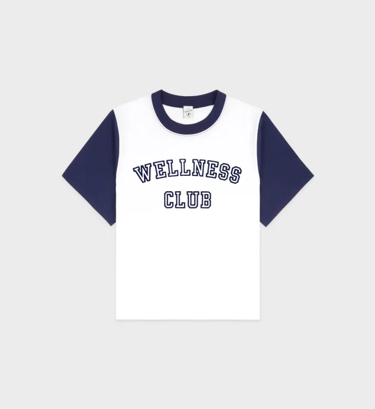 Wellness Club Color Block Cropped Tee - White/Navy sold by Sporty and Rich