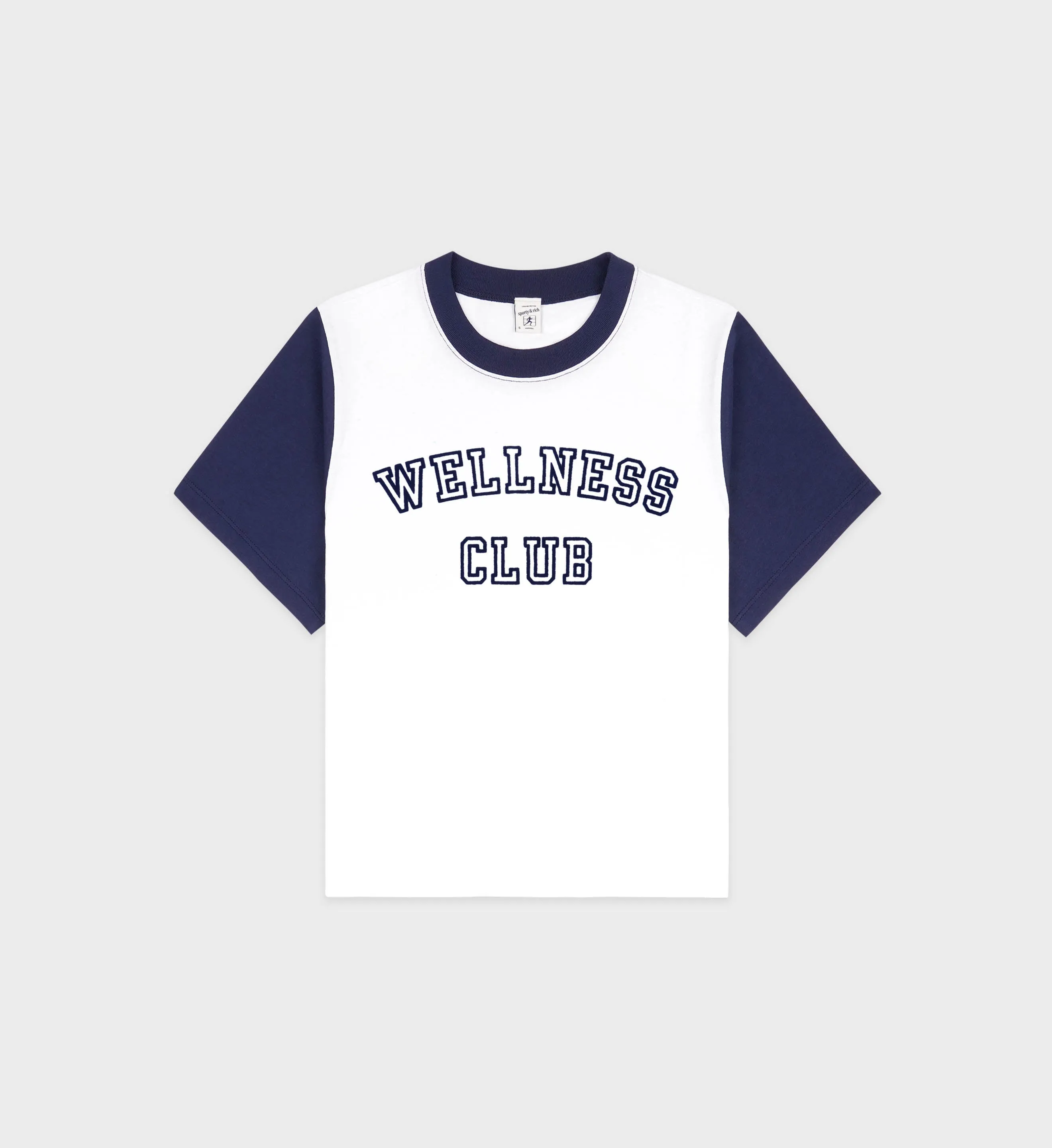 Wellness Club Color Block Cropped Tee - White/Navy sold by Sporty and Rich