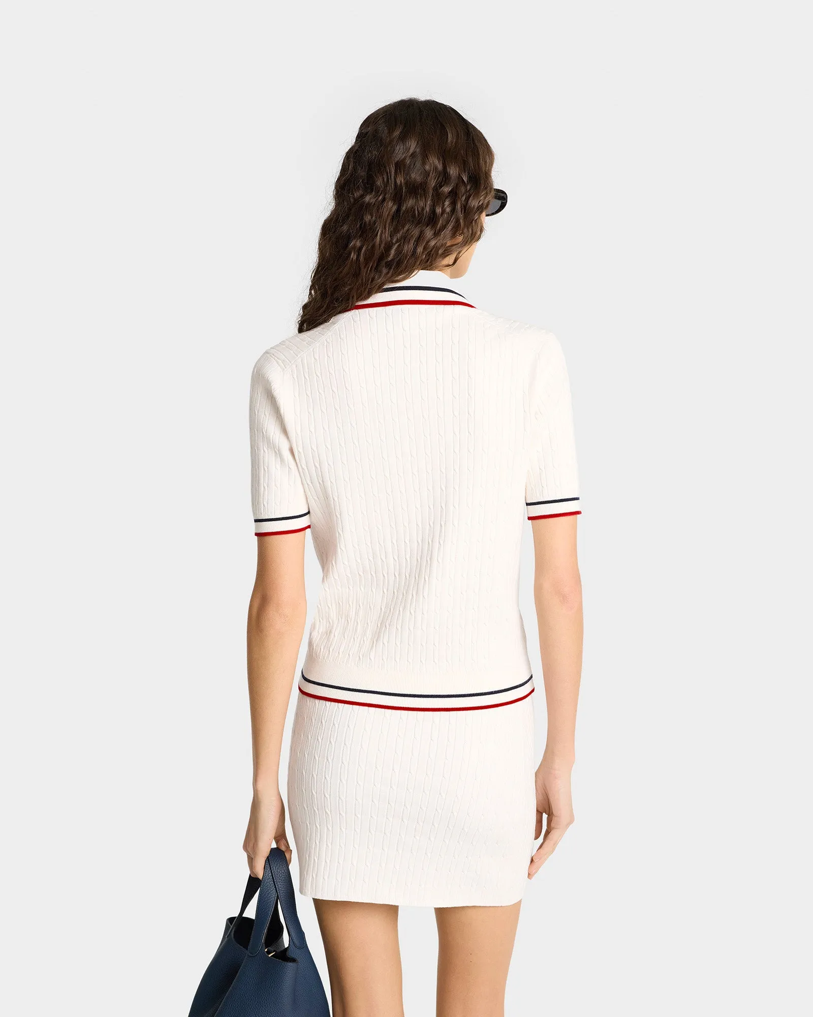 Serif Logo MIni Cable Polo - Off White/Navy/Red sold by Sporty and Rich product image thumbnail 5