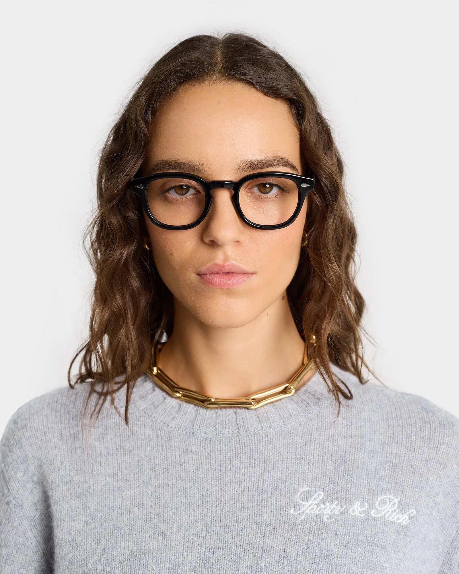 Vendome Script Cashmere Crewneck - Heather Gray/White sold by Sporty and Rich product image thumbnail 5