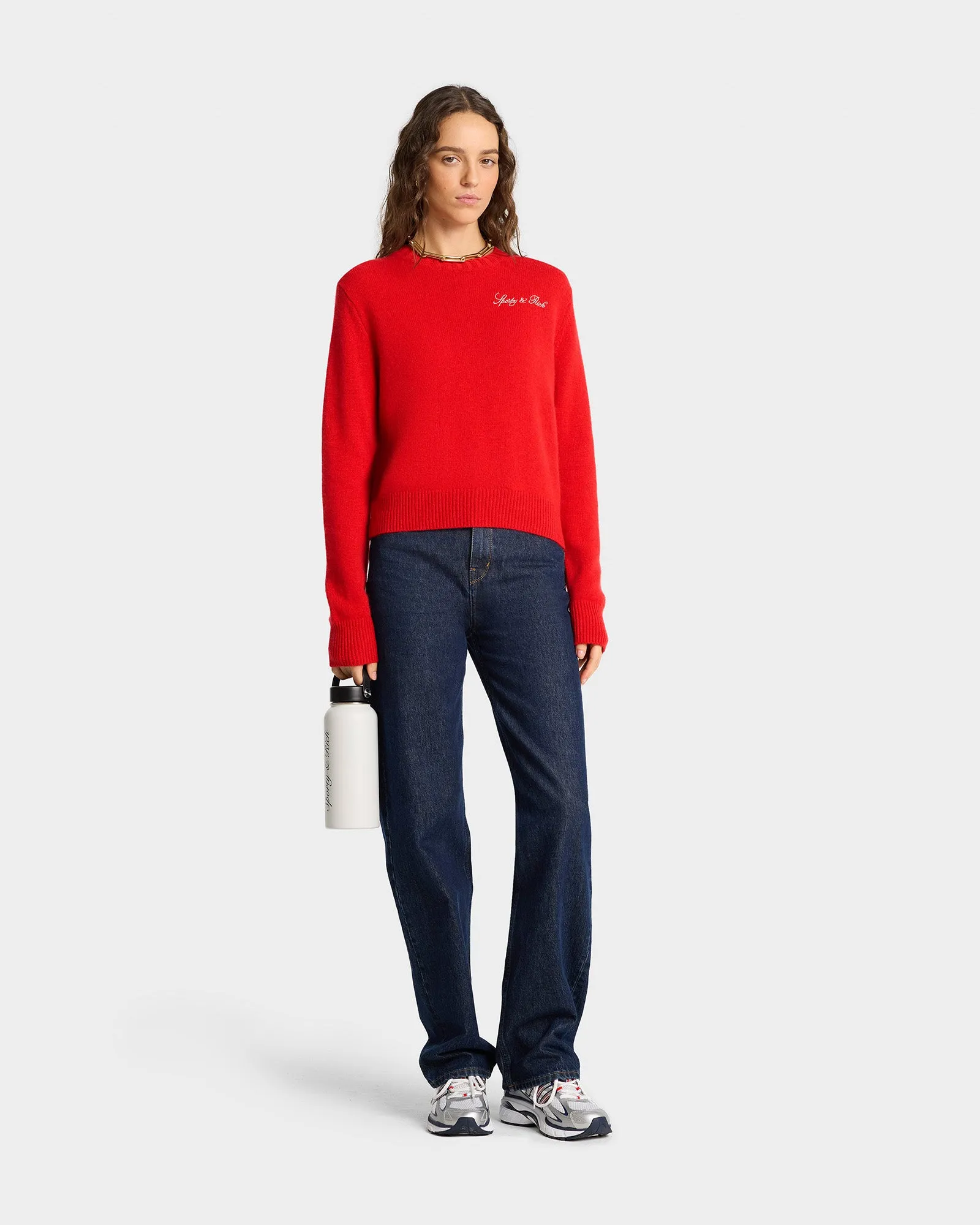 Vendome Script Cashmere Crewneck - Ruby/White sold by Sporty and Rich product image thumbnail 4