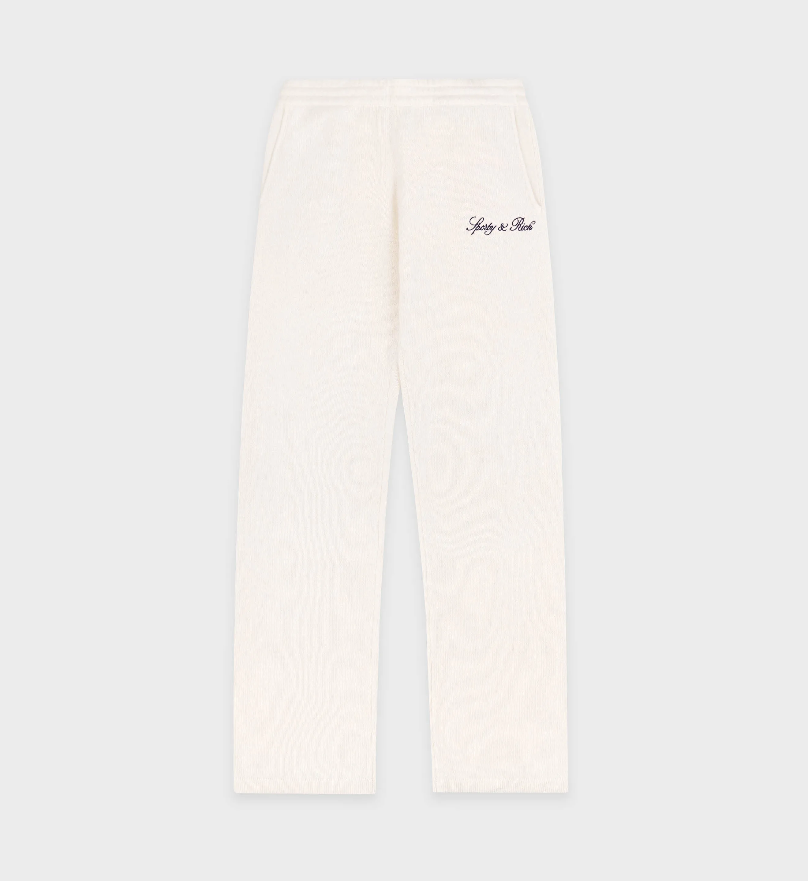 Vendome Script Cashmere Trousers - Cream/Navy sold by Sporty and Rich