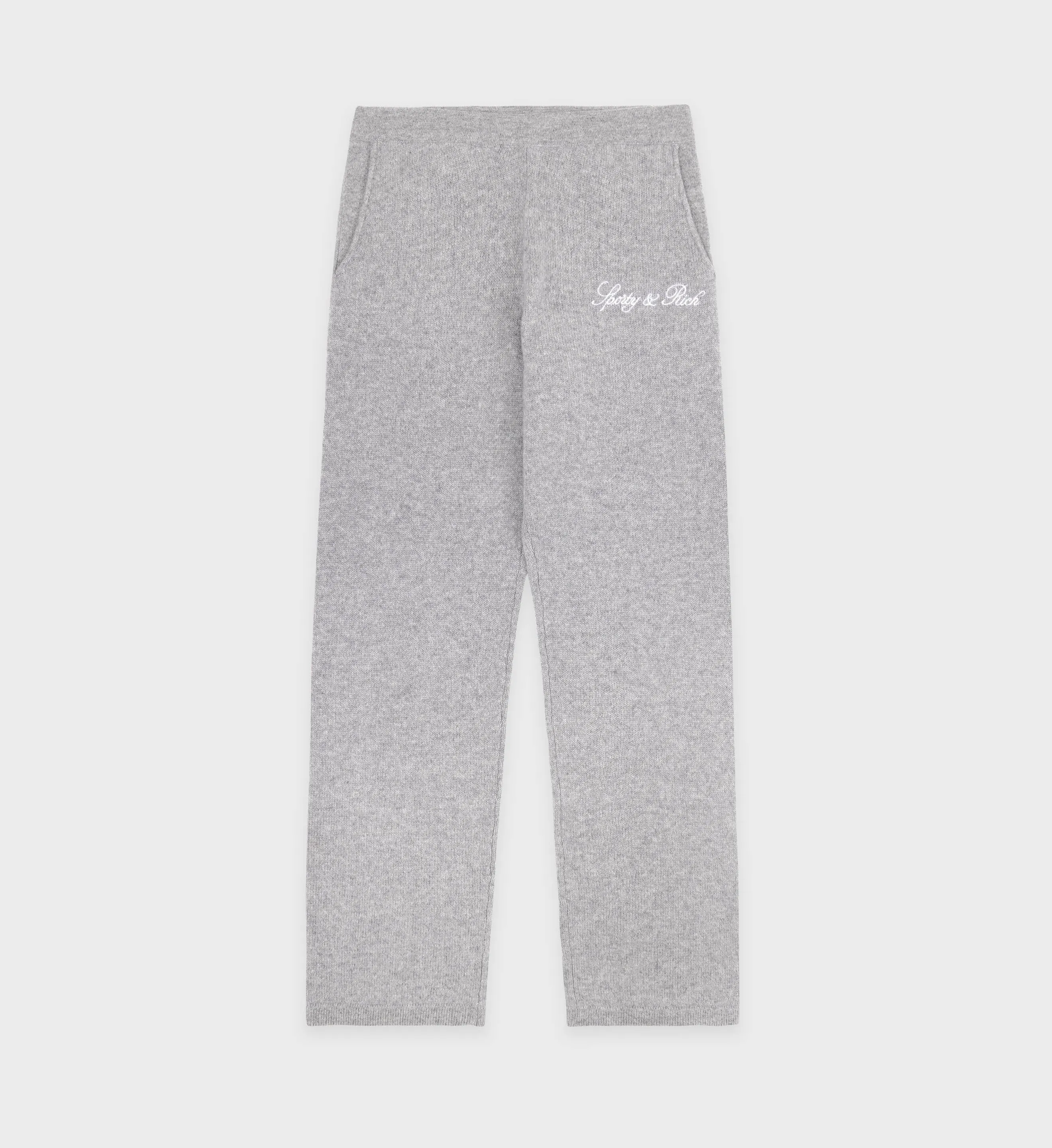Vendome Script Cashmere Trousers - Heather Gray/White sold by Sporty and Rich