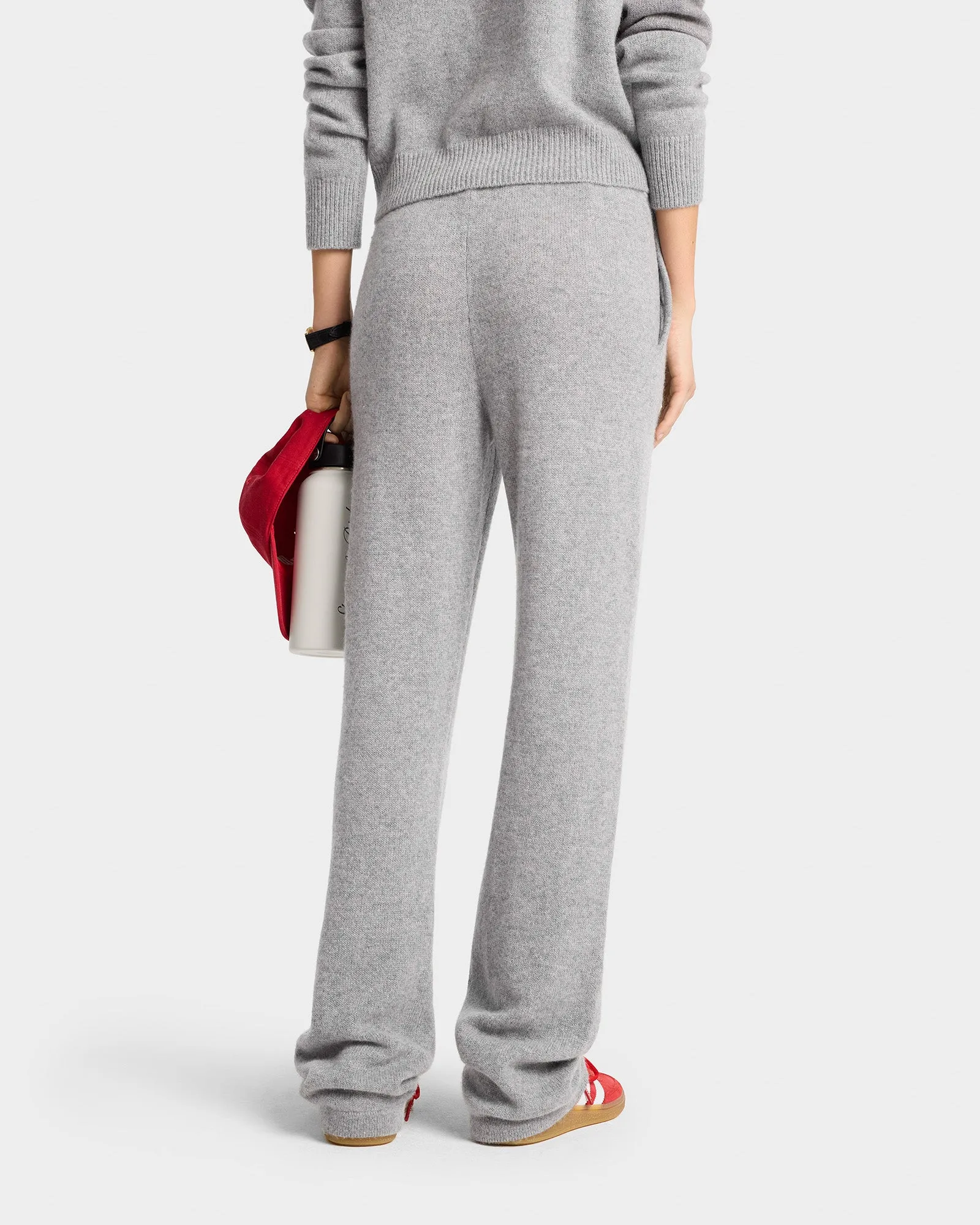 Vendome Script Cashmere Trousers - Heather Gray/White sold by Sporty and Rich product image thumbnail 5