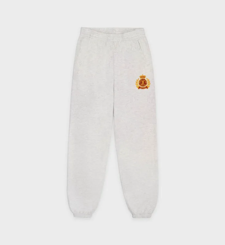 NY Crest Sweatpant - Heather Gray/Gold sold by Sporty and Rich