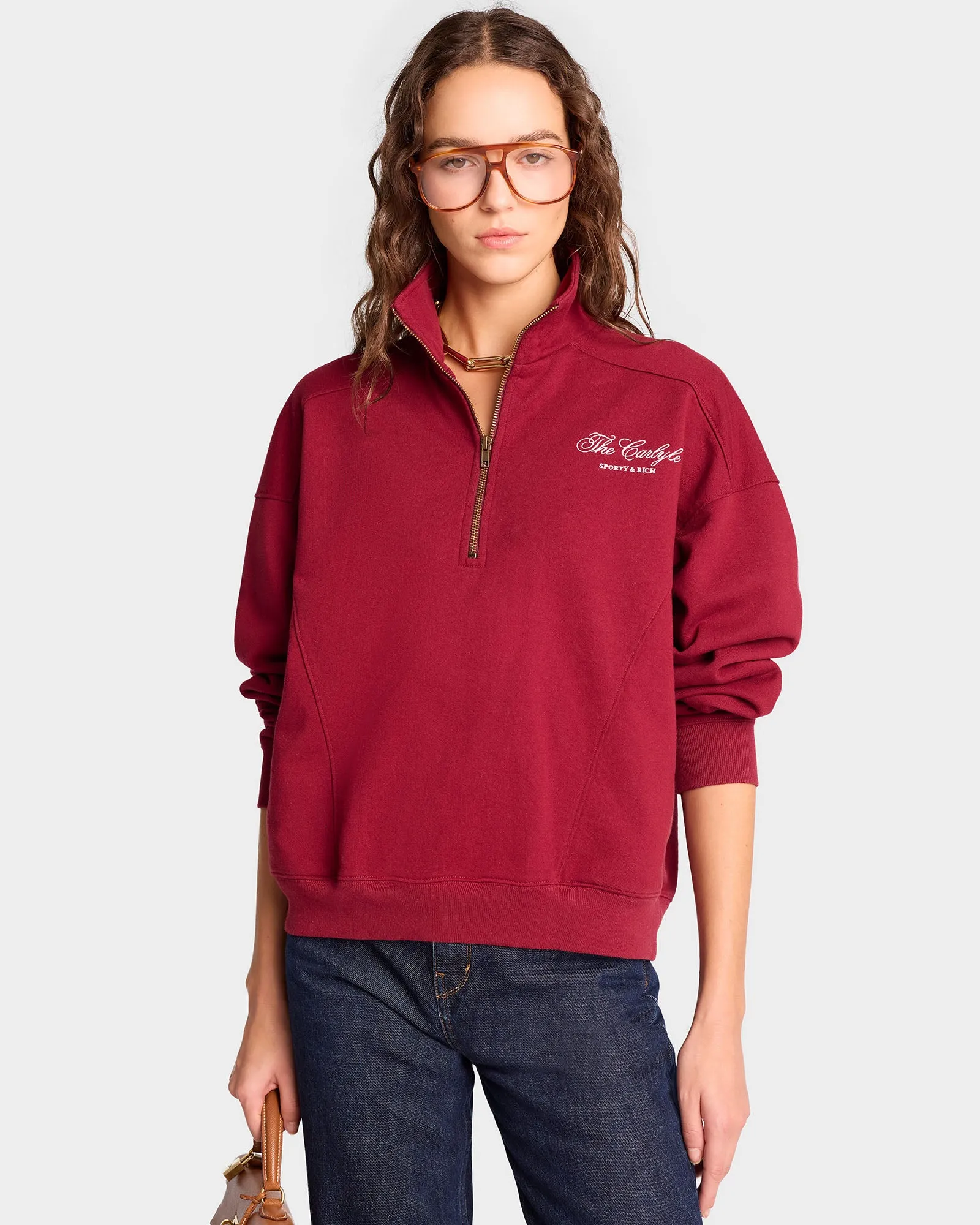 The Carlyle Script Quarter Zip - Merlot/White sold by Sporty and Rich product image thumbnail 4