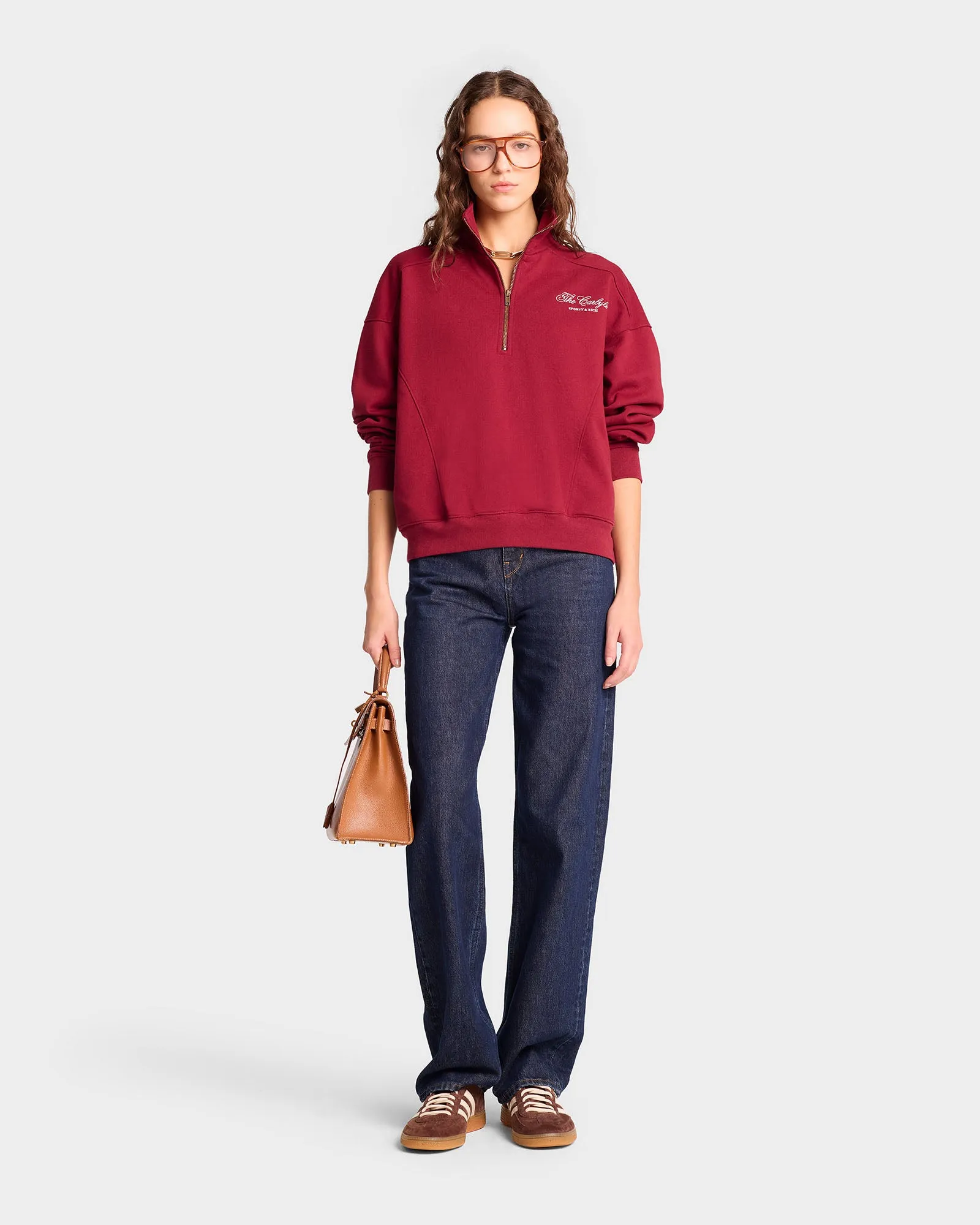 The Carlyle Script Quarter Zip - Merlot/White sold by Sporty and Rich product image thumbnail 3